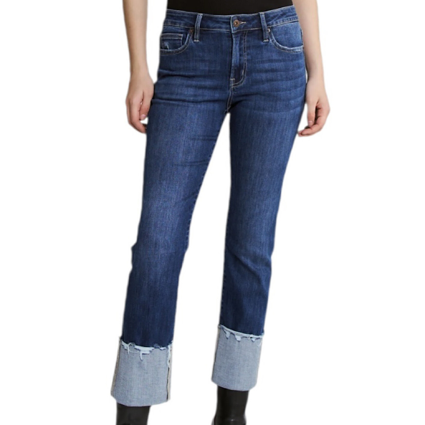 Mica Denim Mica MDP-T3613 Mid Rise Slim Straight Leg W/Cuffed Hem Jean