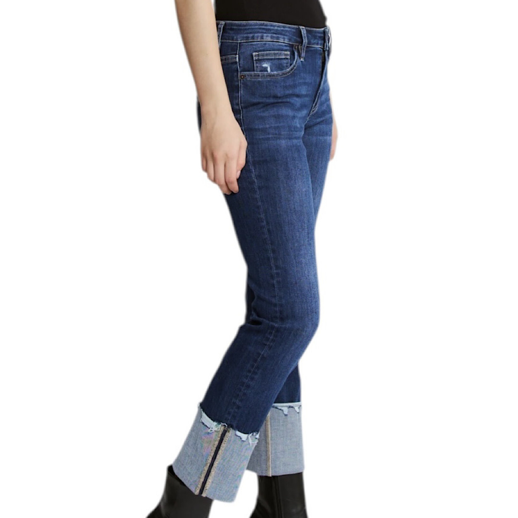 Mica Denim Mica MDP-T3613 Mid Rise Slim Straight Leg W/Cuffed Hem Jean