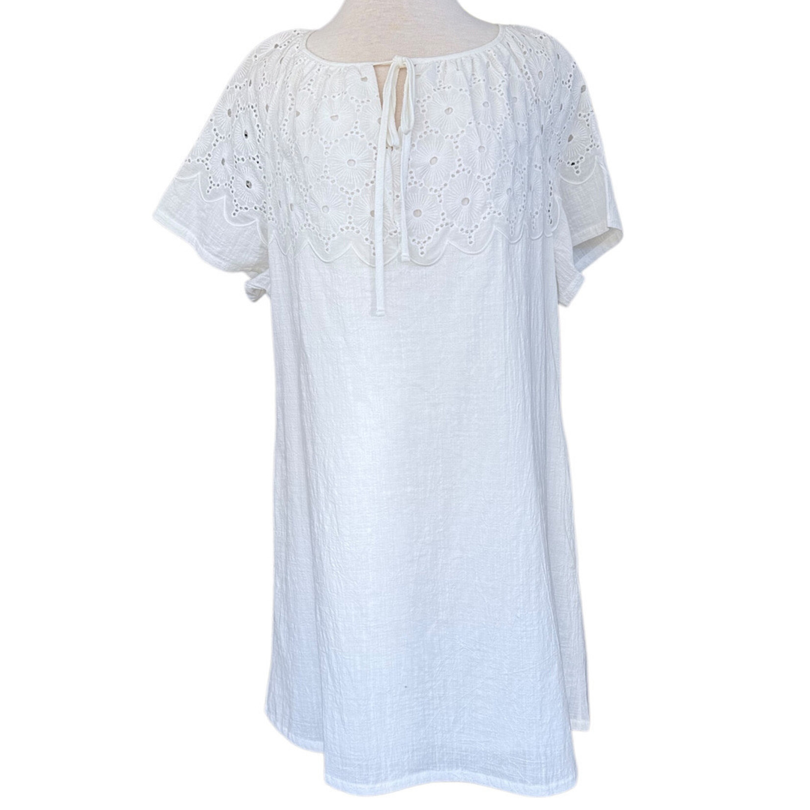 White Eyelet Neck Dress