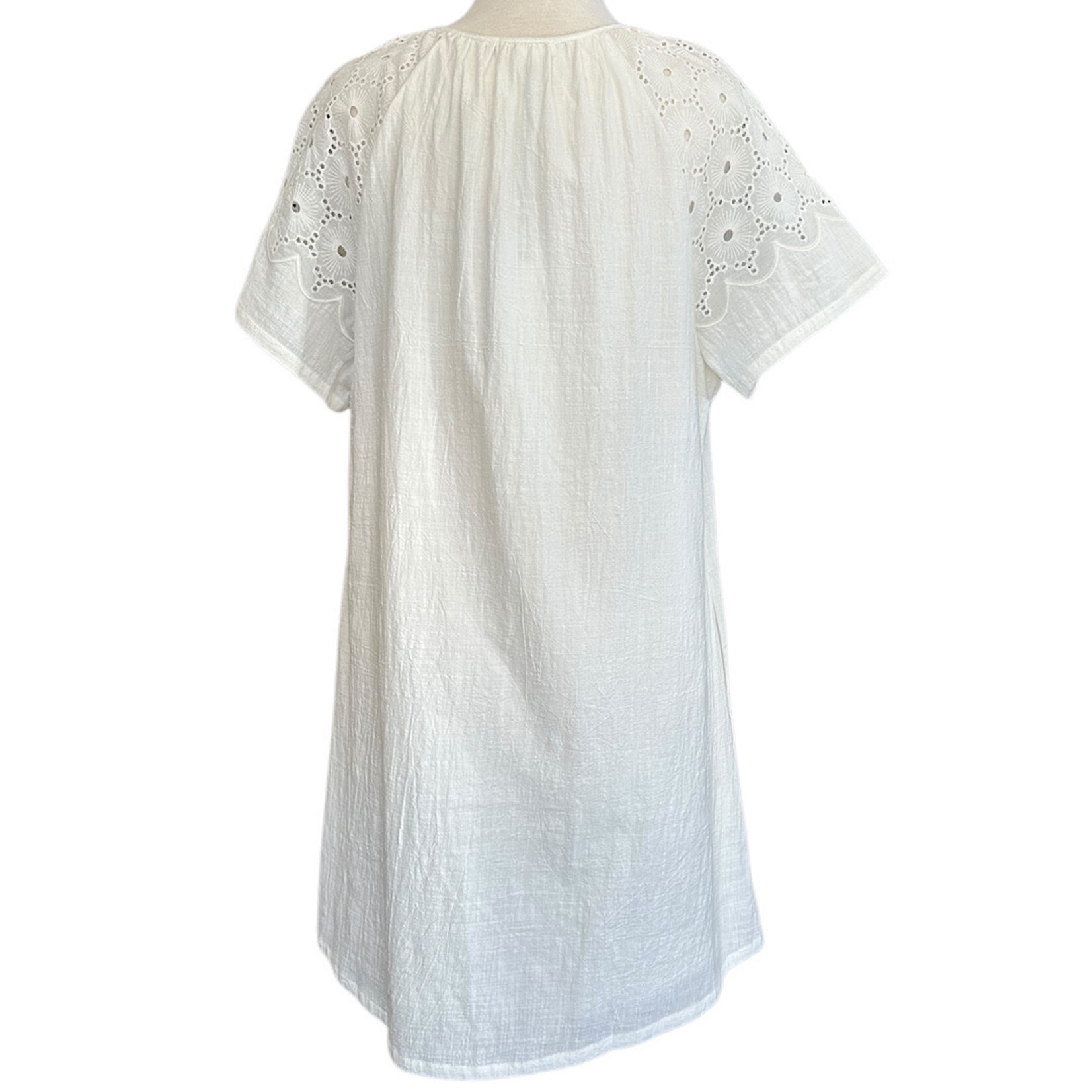 White Eyelet Neck Dress