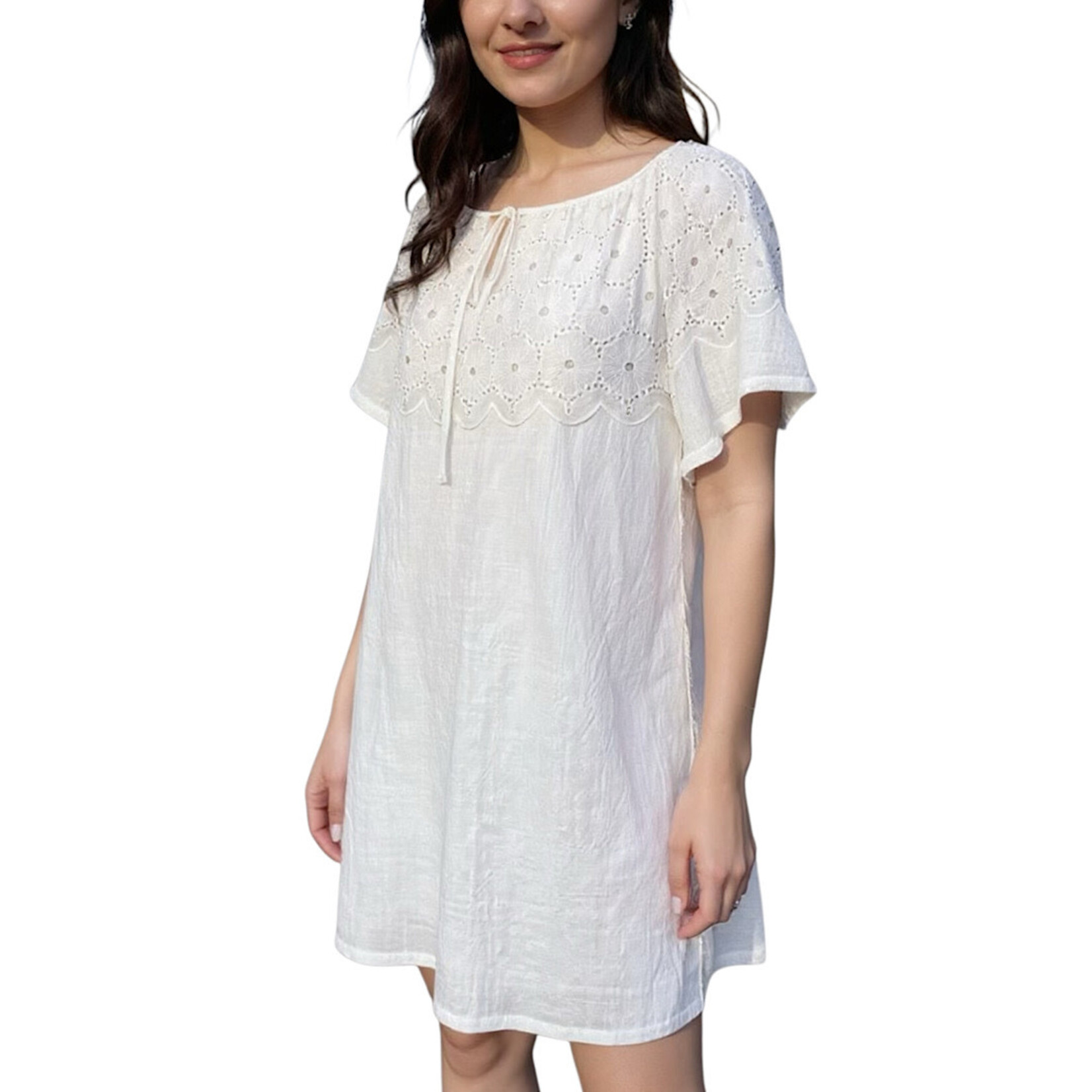 White Eyelet Neck Dress