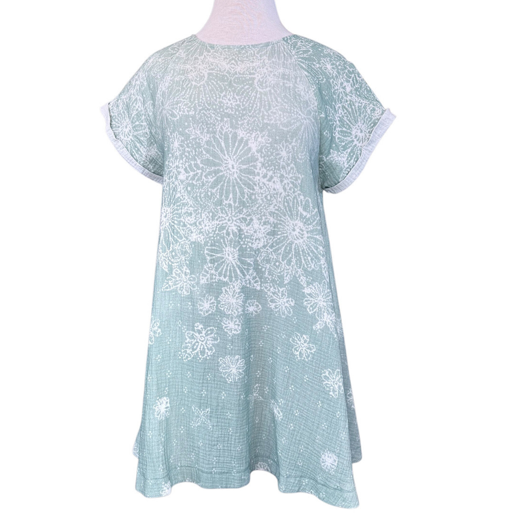 Sage Printed Cotton Gauze Tunic Dress
