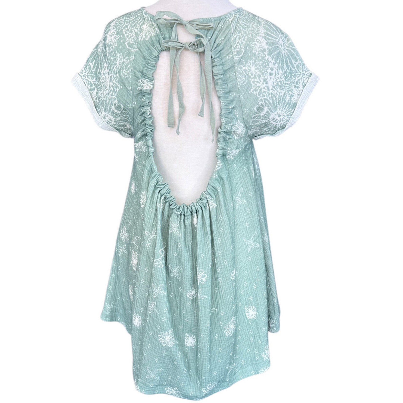 Sage Printed Cotton Gauze Tunic Dress