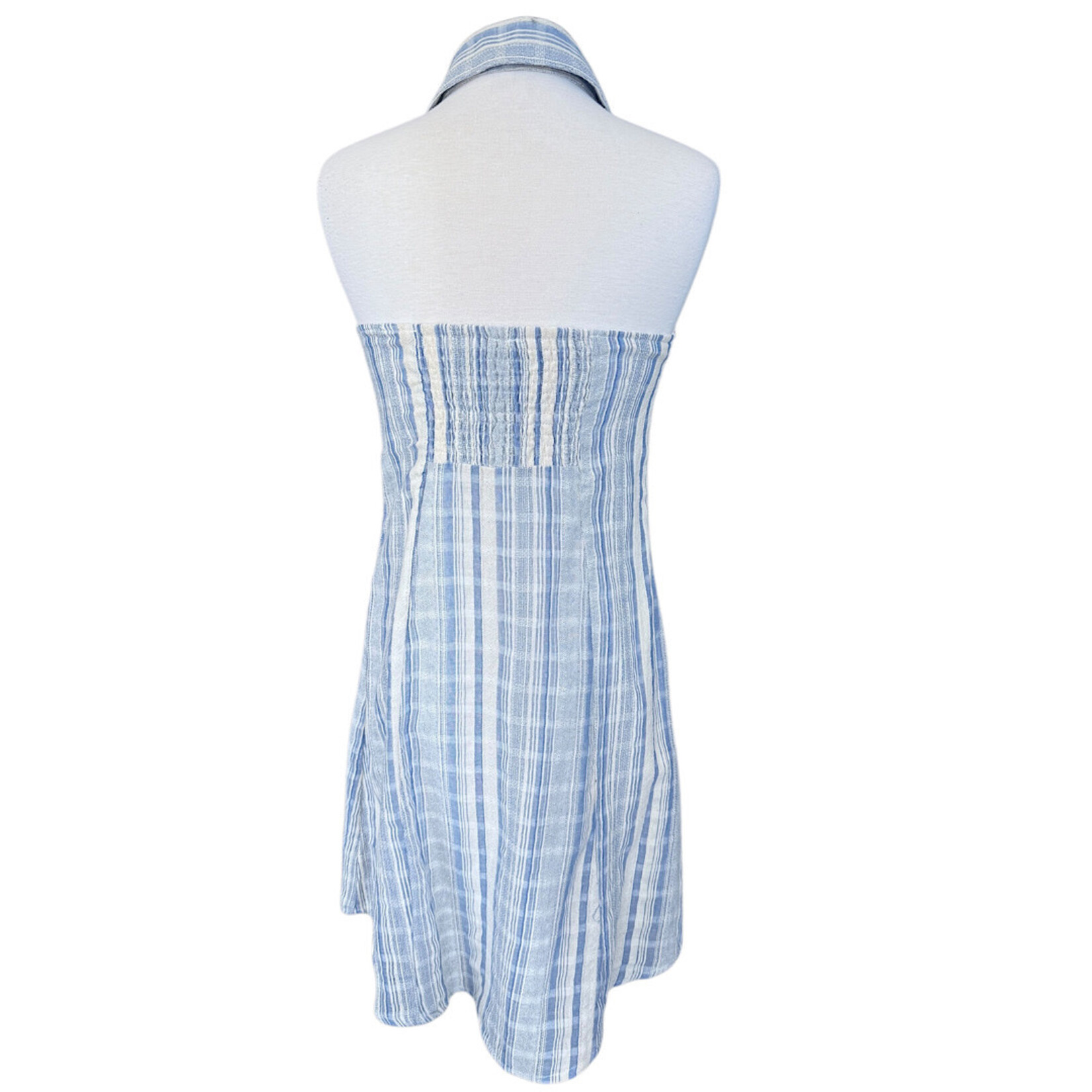 Blue Striped Sleeveless Button Down Dress