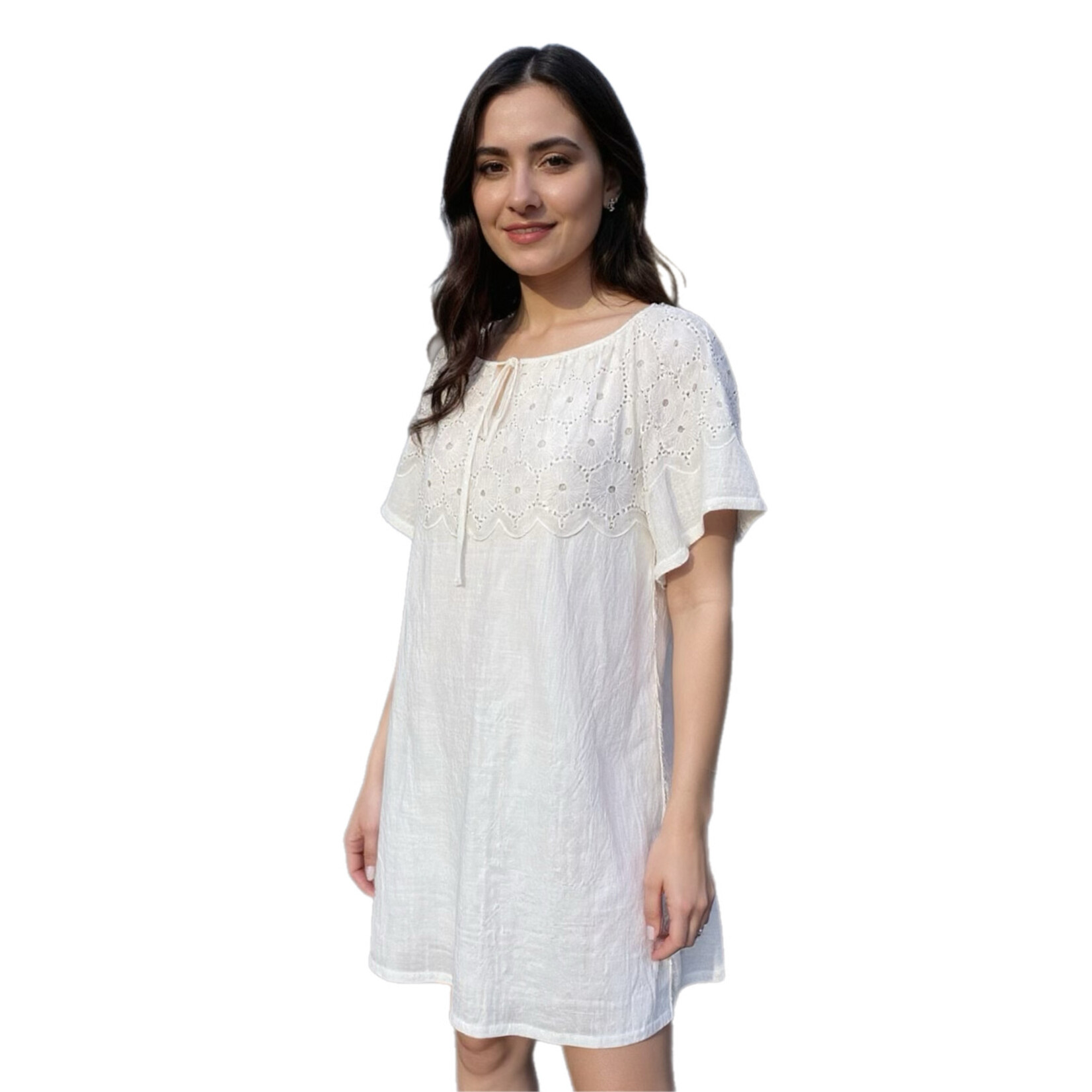 White Eyelet Neck Dress