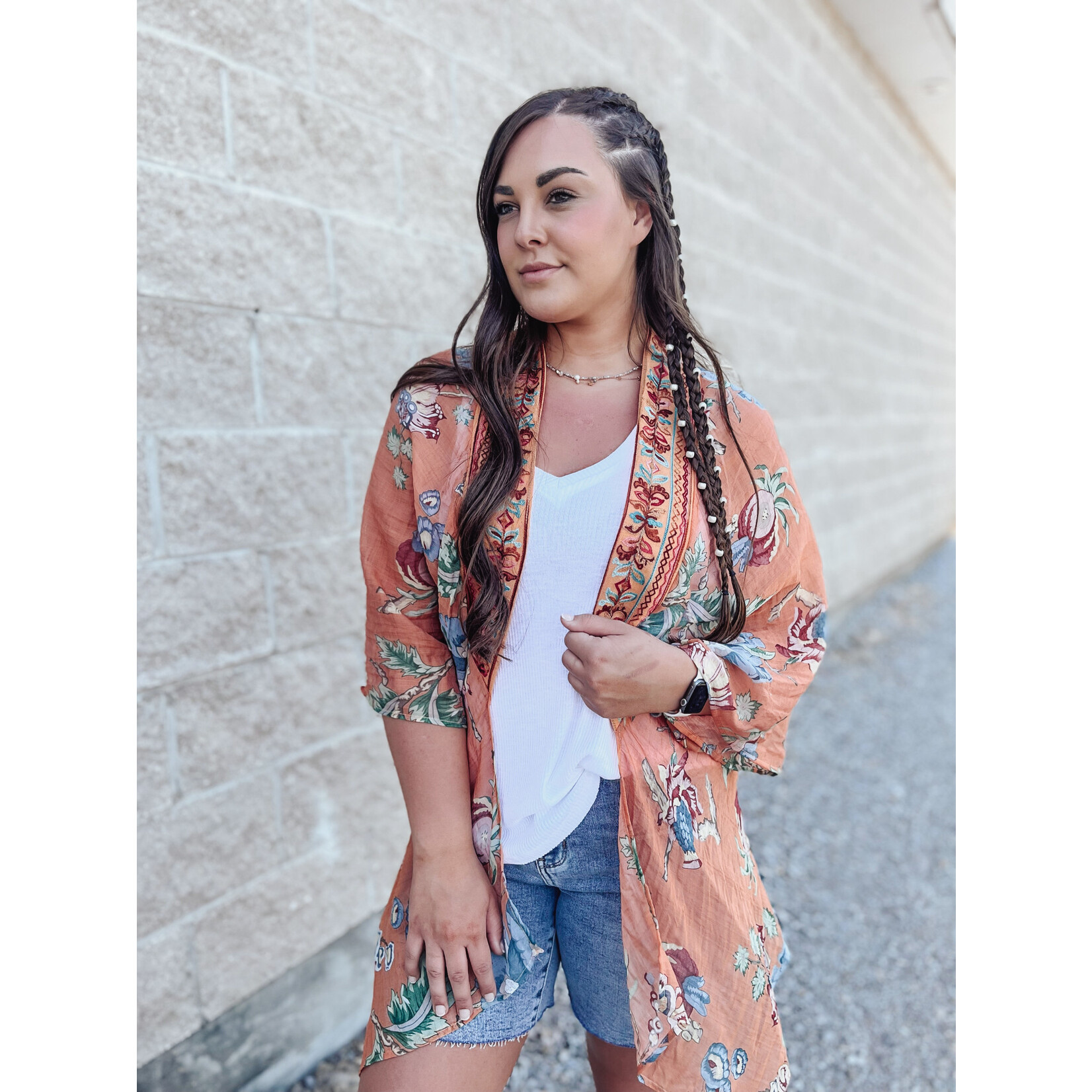 Mixed Print Angel Wing Sleeve Kimono