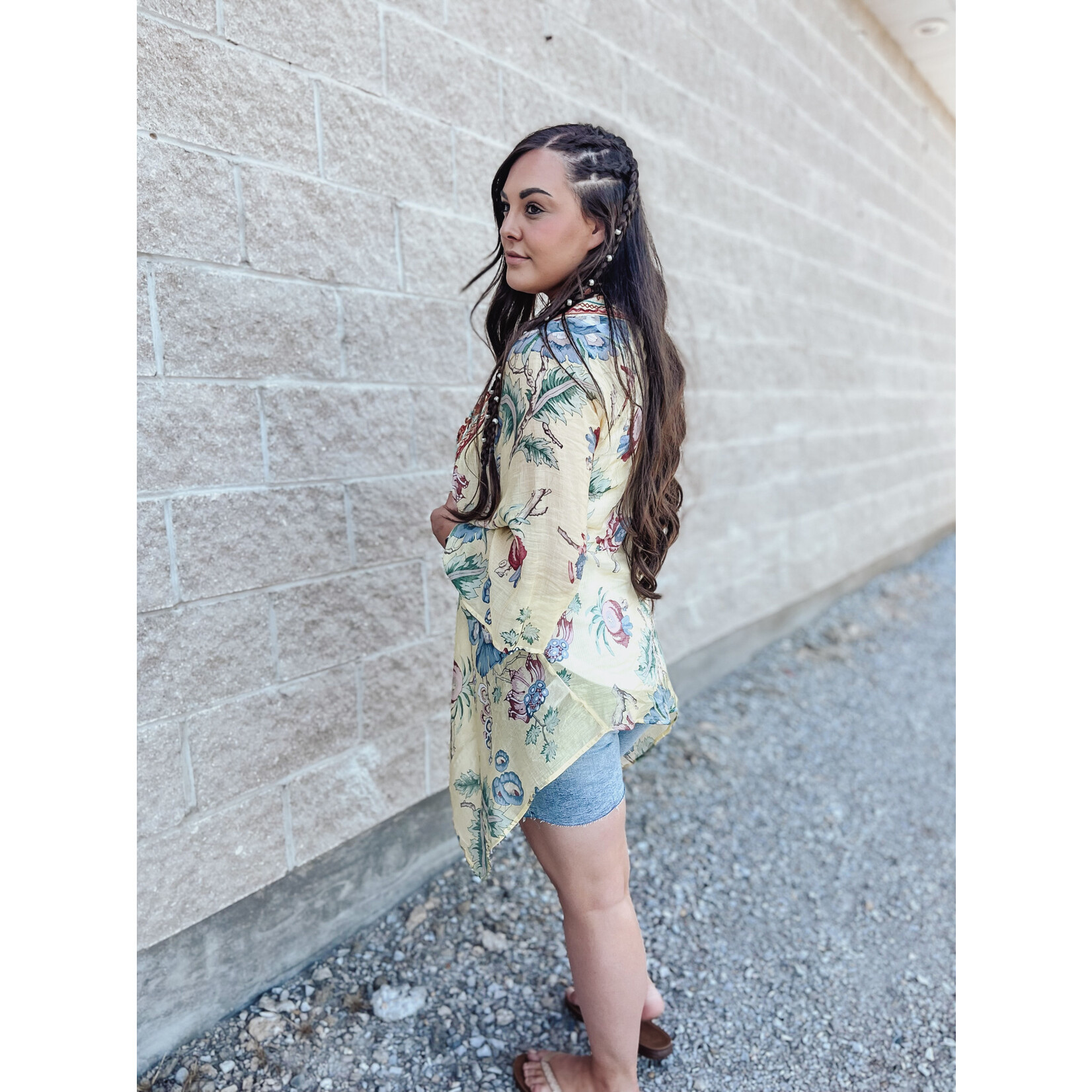 Mixed Print Angel Wing Sleeve Kimono