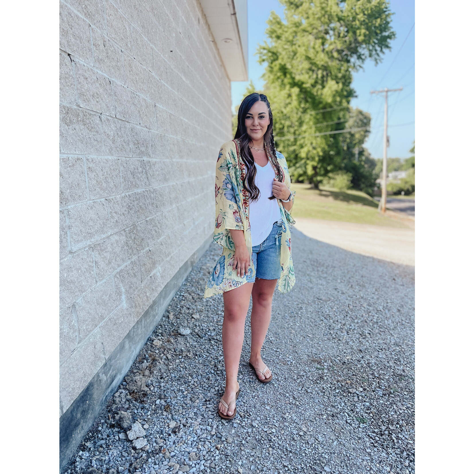 Mixed Print Angel Wing Sleeve Kimono