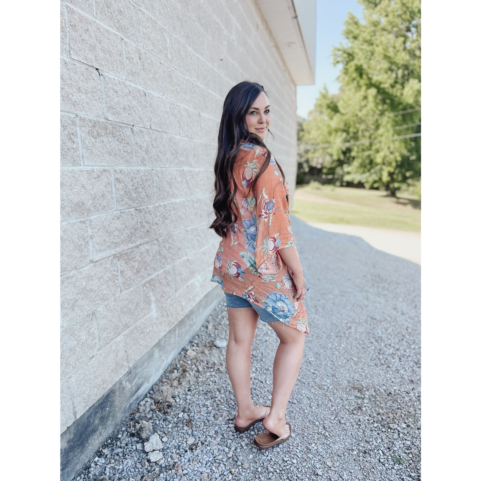 Mixed Print Angel Wing Sleeve Kimono