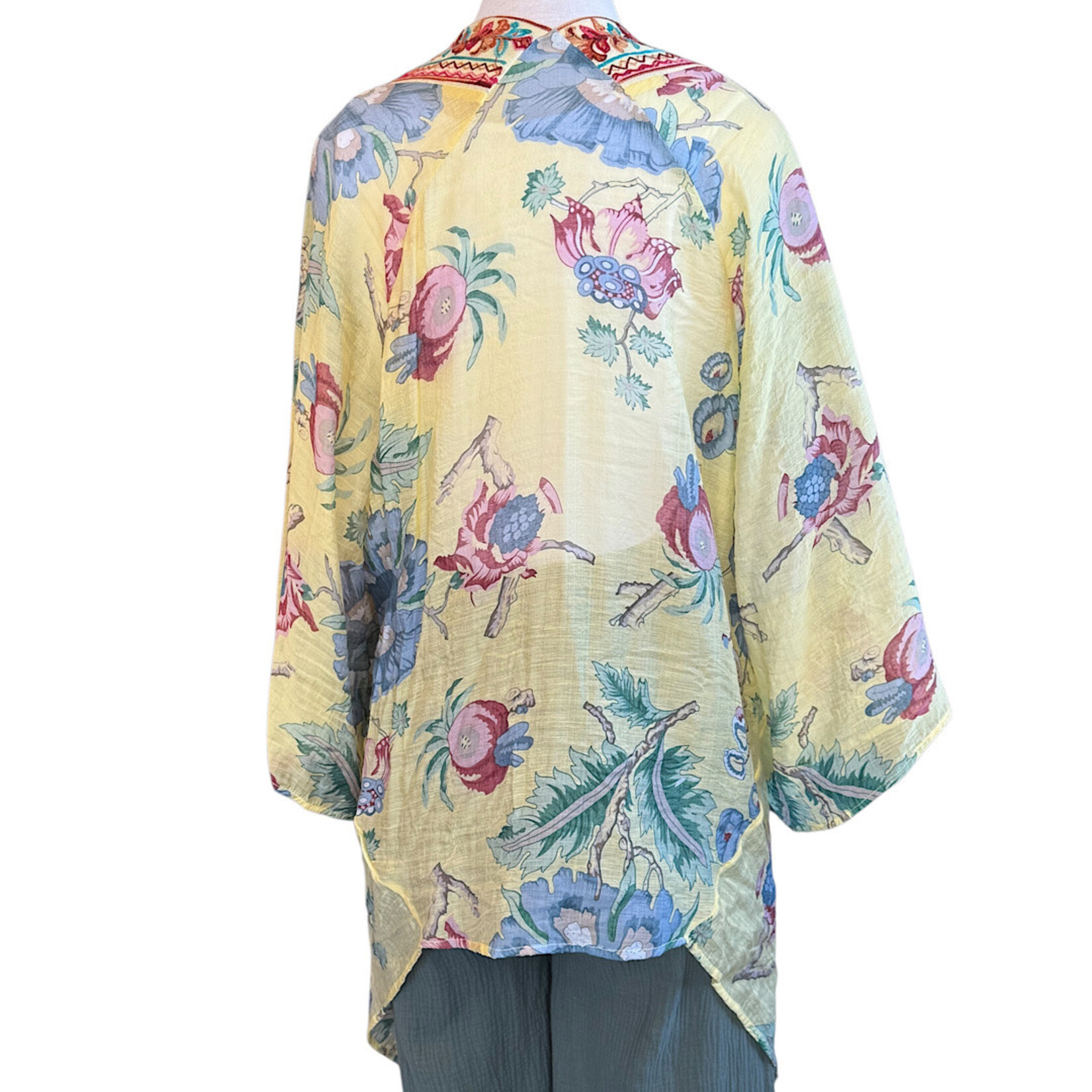 Mixed Print Angel Wing Sleeve Kimono