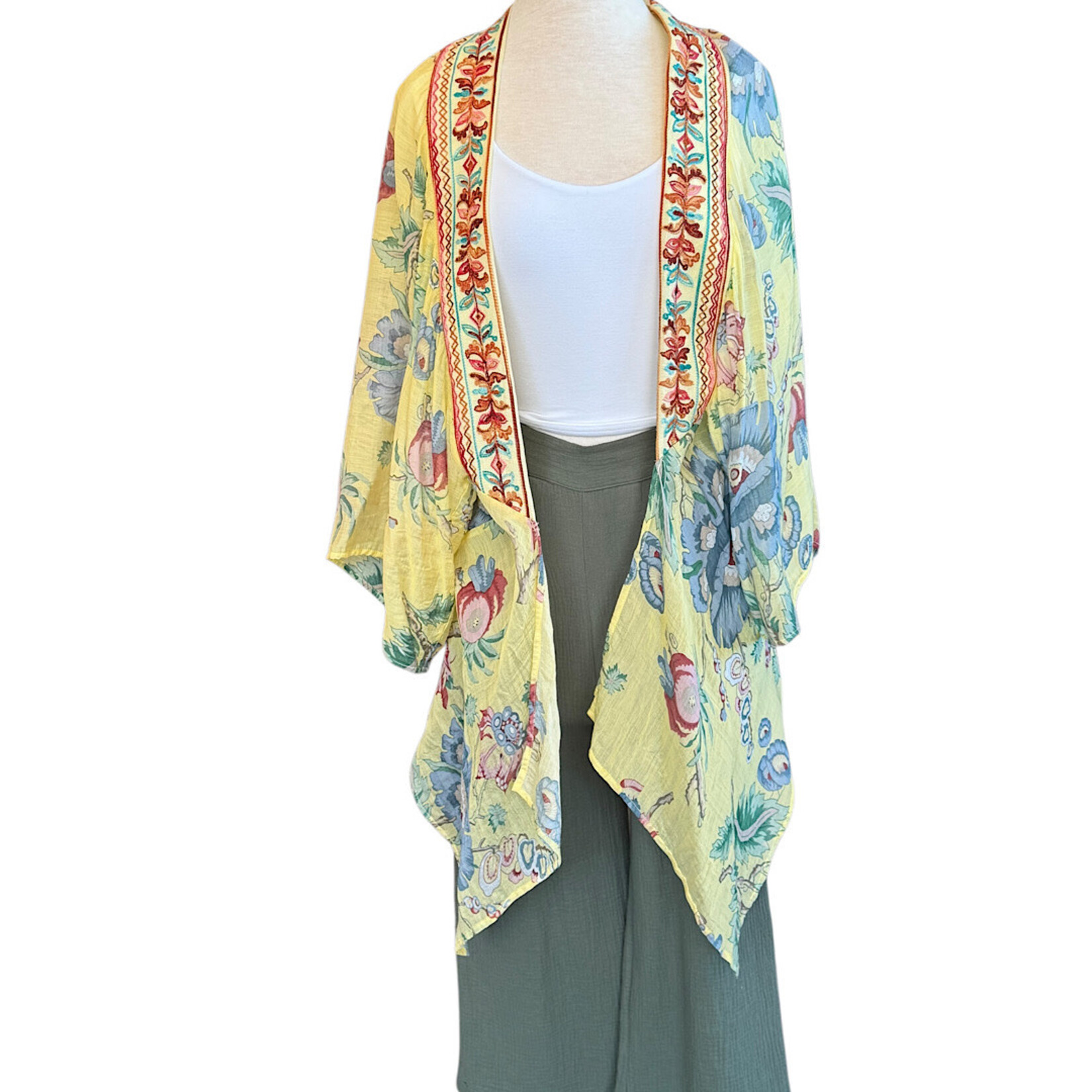 Mixed Print Angel Wing Sleeve Kimono