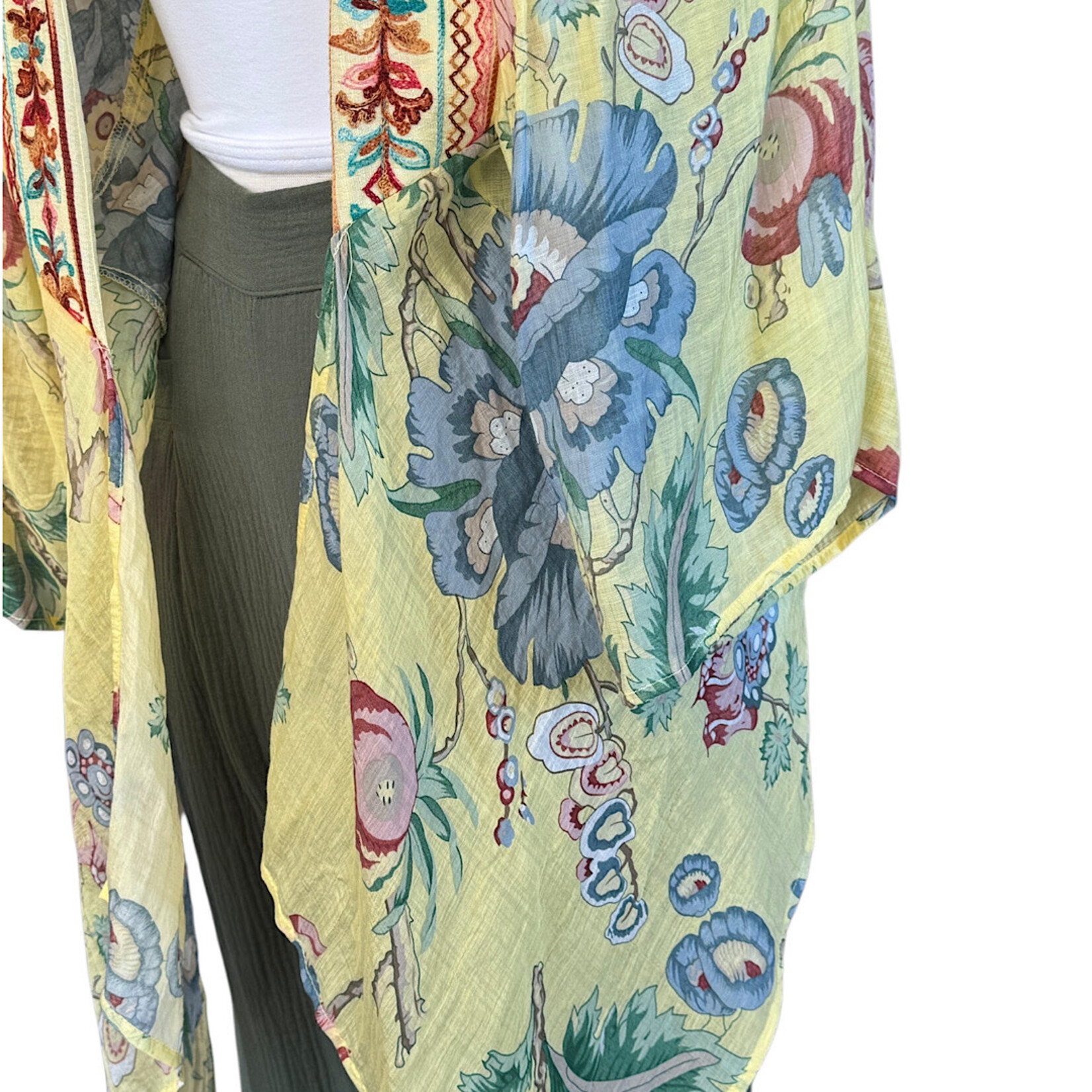 Mixed Print Angel Wing Sleeve Kimono