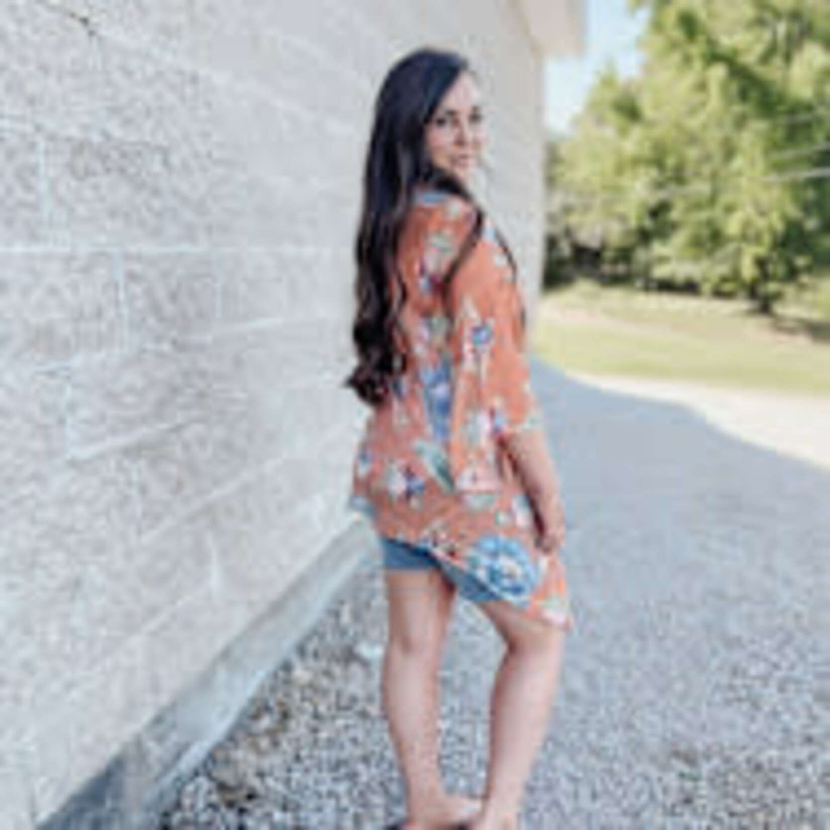 Mixed Print Angel Wing Sleeve Kimono Cantaloupe S/M
