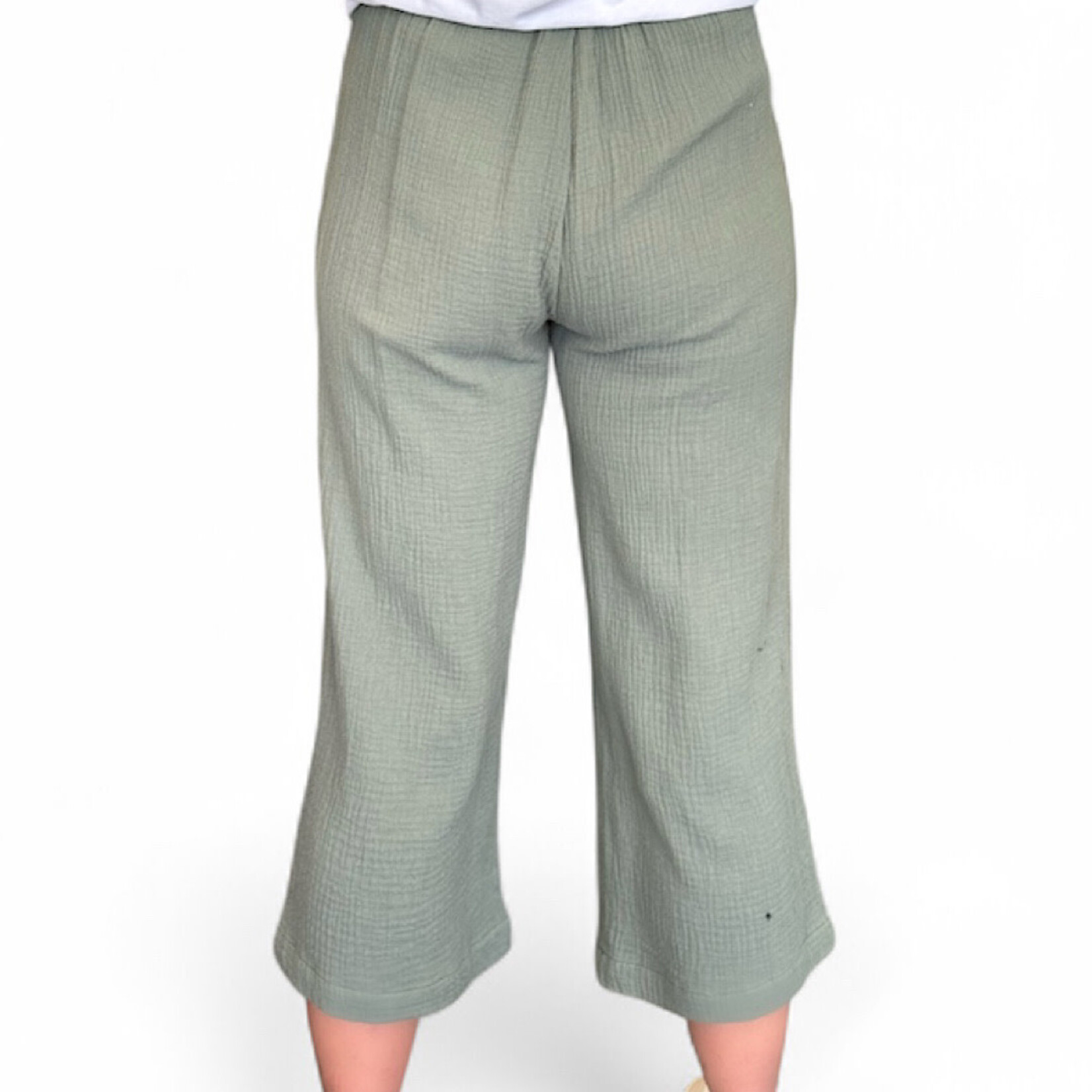 Olive Cotton Gauze Front Pocket Detailed Pants