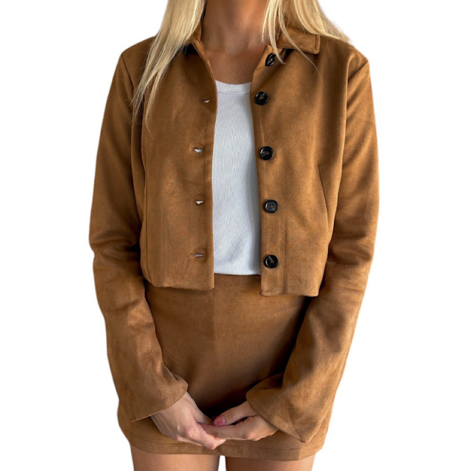 Camel Collared Jacket With Front Buttons
