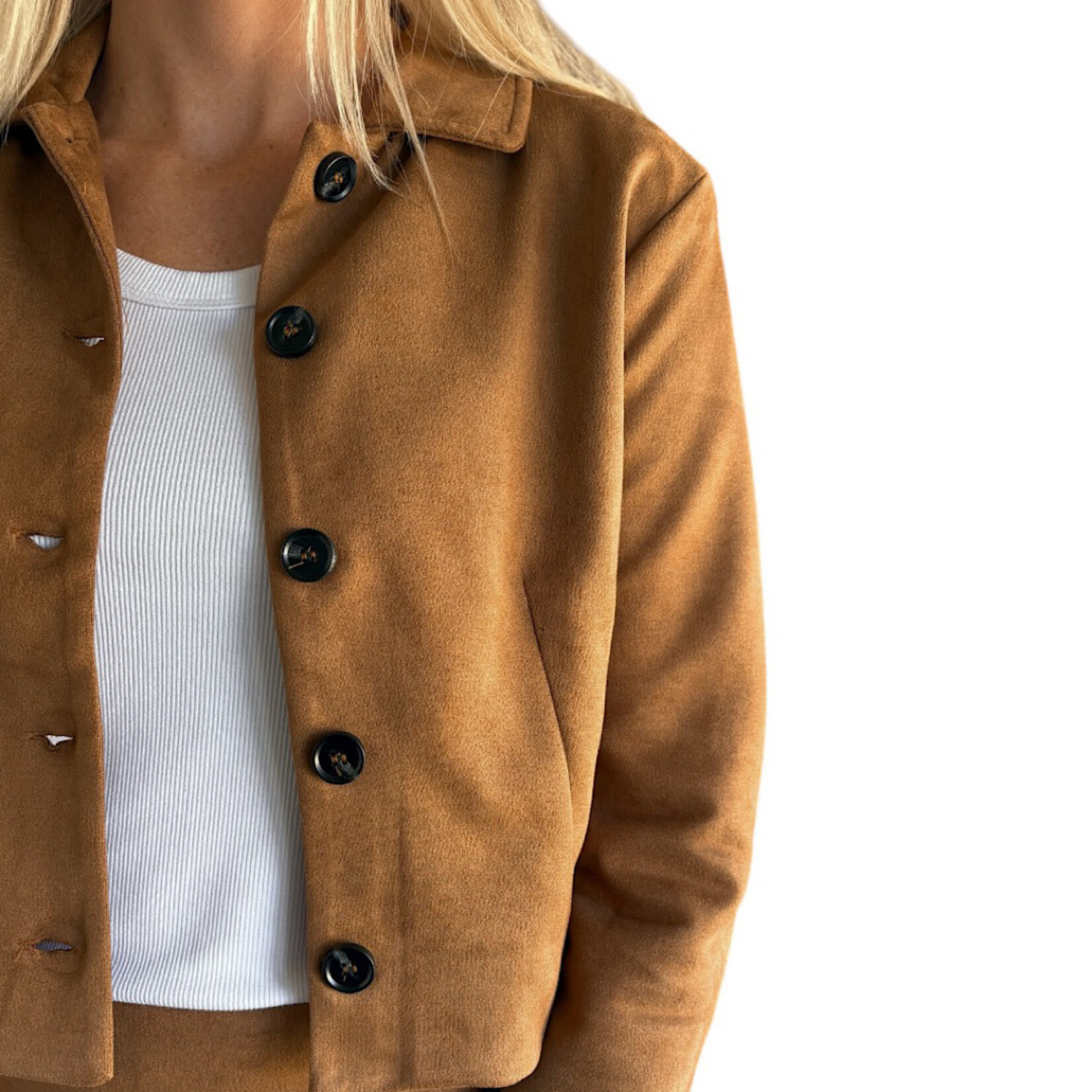 Camel Collared Jacket With Front Buttons