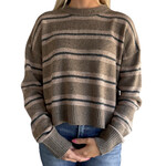 Chestnut Striped Crew Neck Cozy Sweater