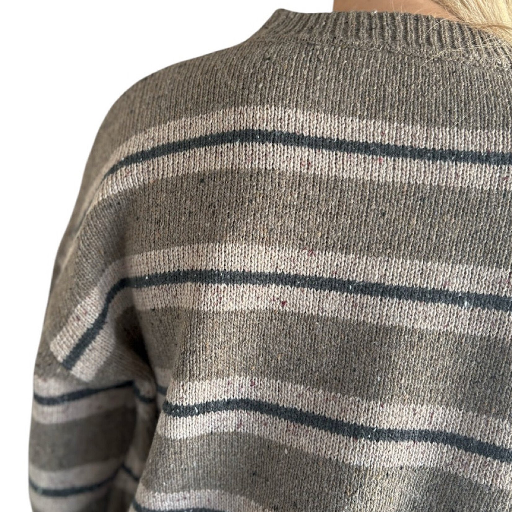 Chestnut Striped Crew Neck Cozy Sweater