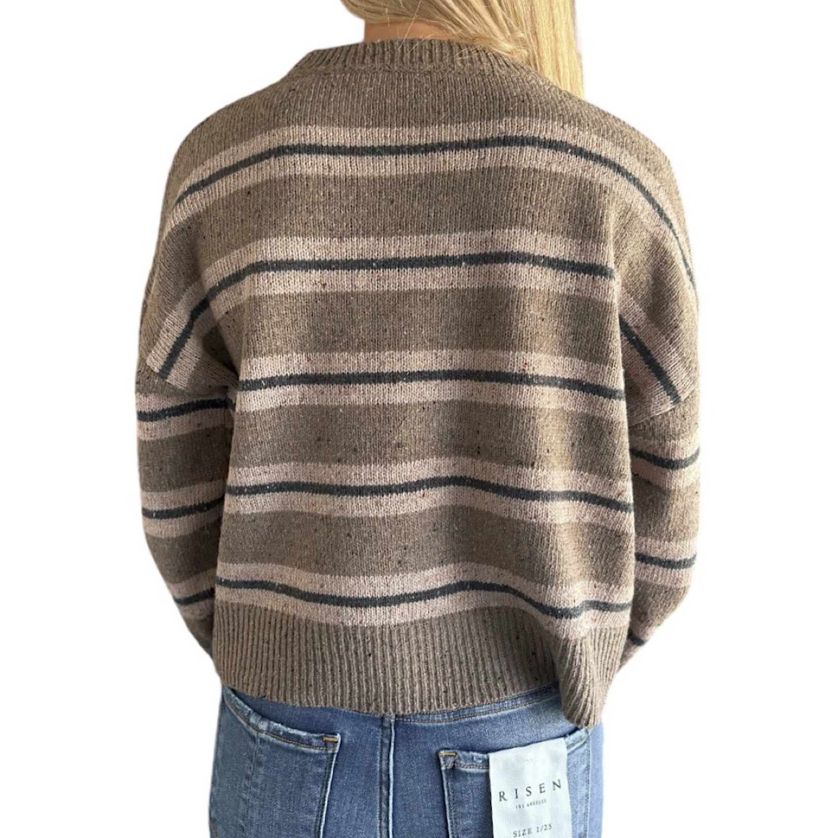 Chestnut Striped Crew Neck Cozy Sweater