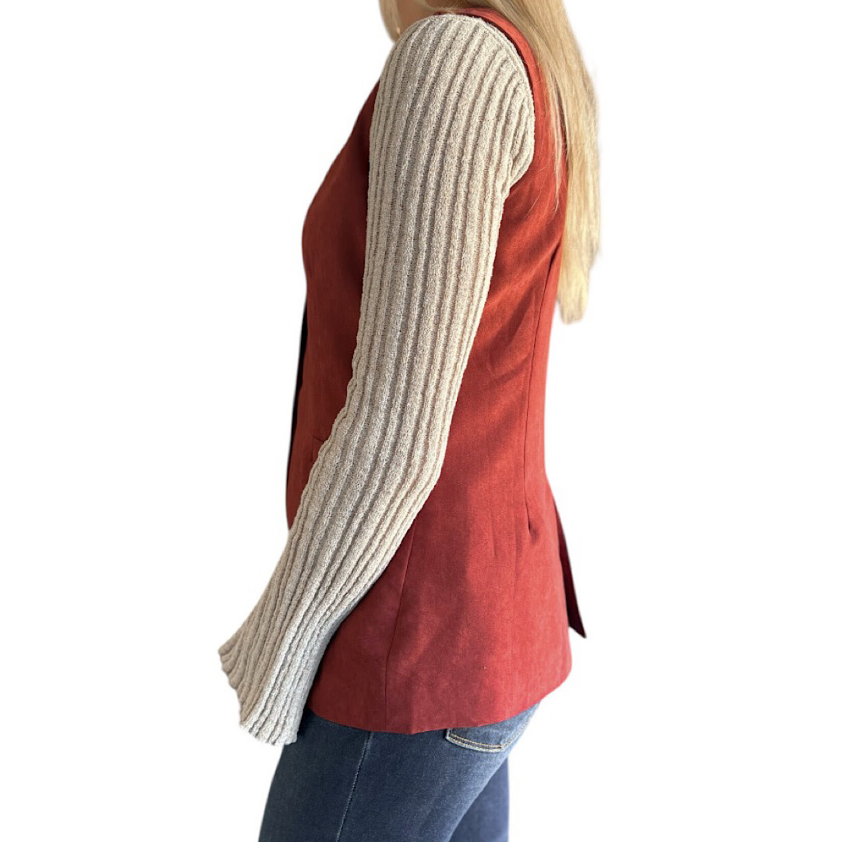 Rust Sleeveless V-Neck Tailored Button Vest