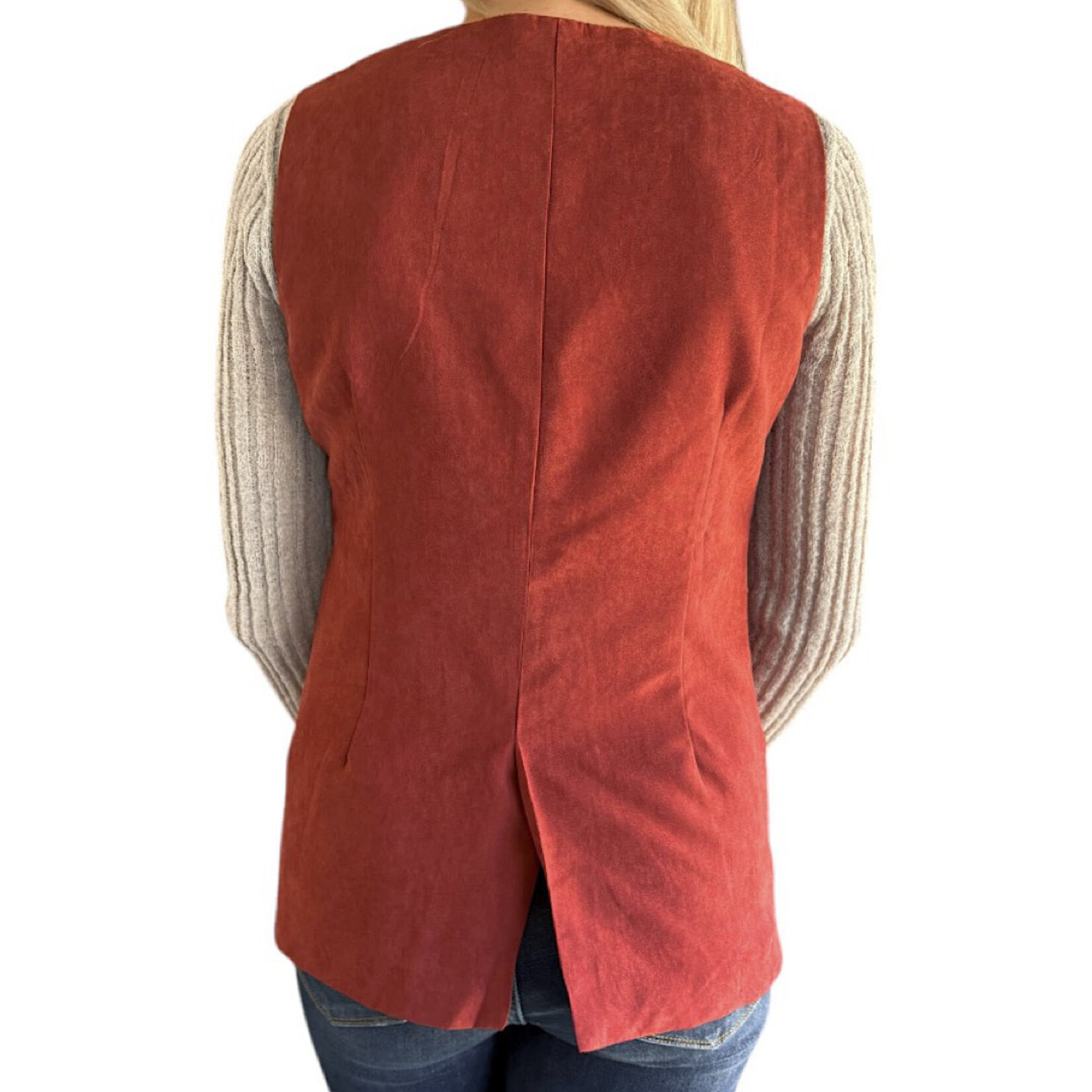 Rust Sleeveless V-Neck Tailored Button Vest