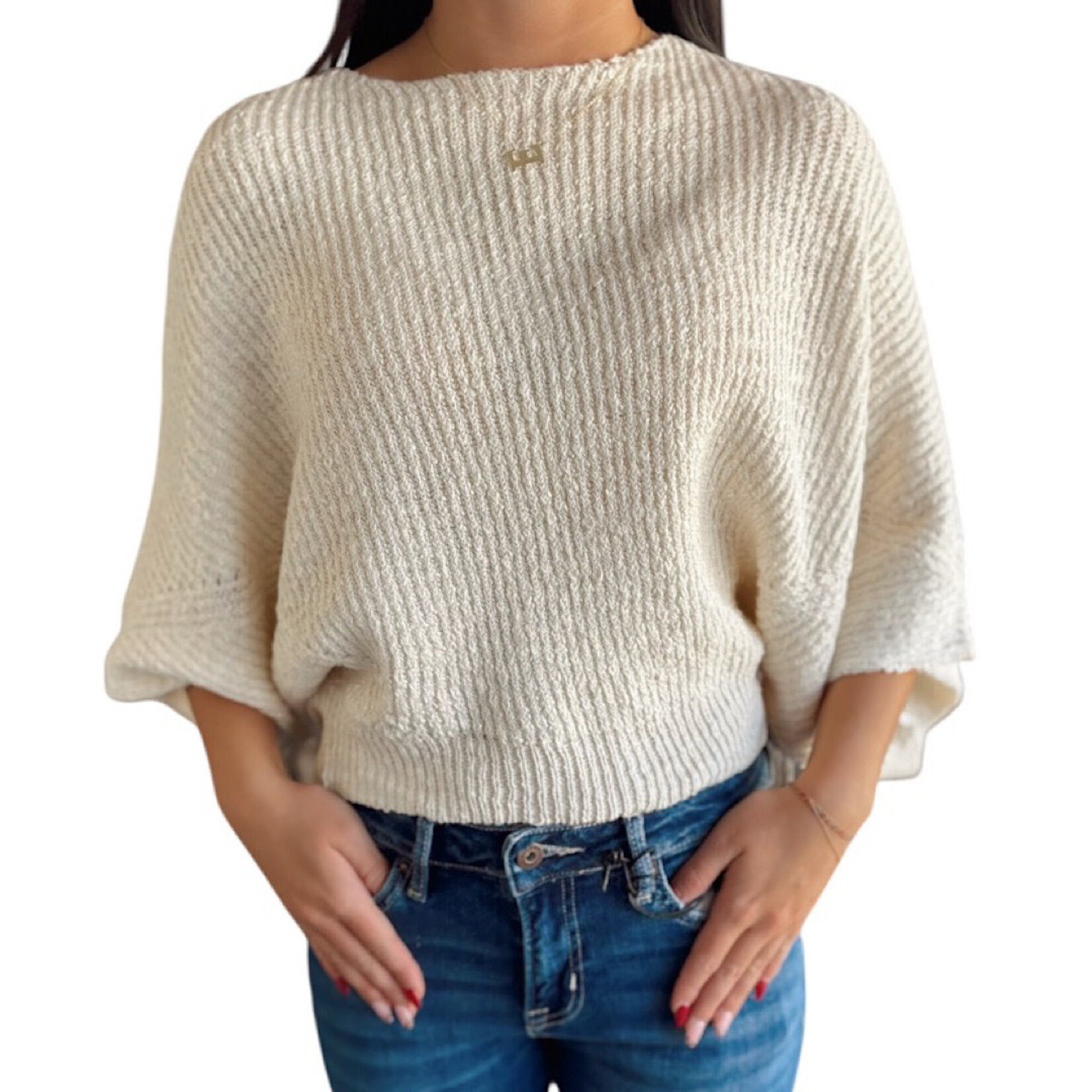 Cream Boat Neck Knit Sweater
