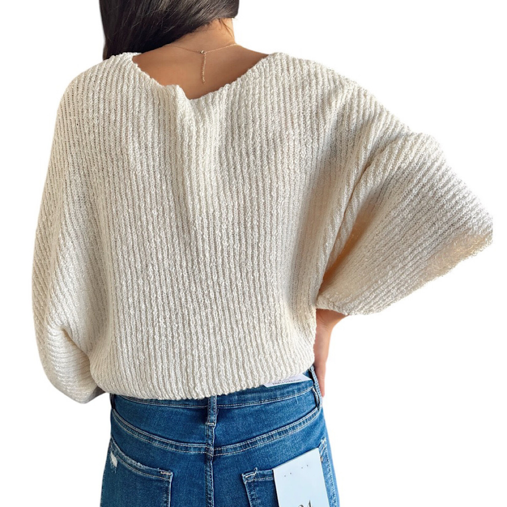 Cream Boat Neck Knit Sweater