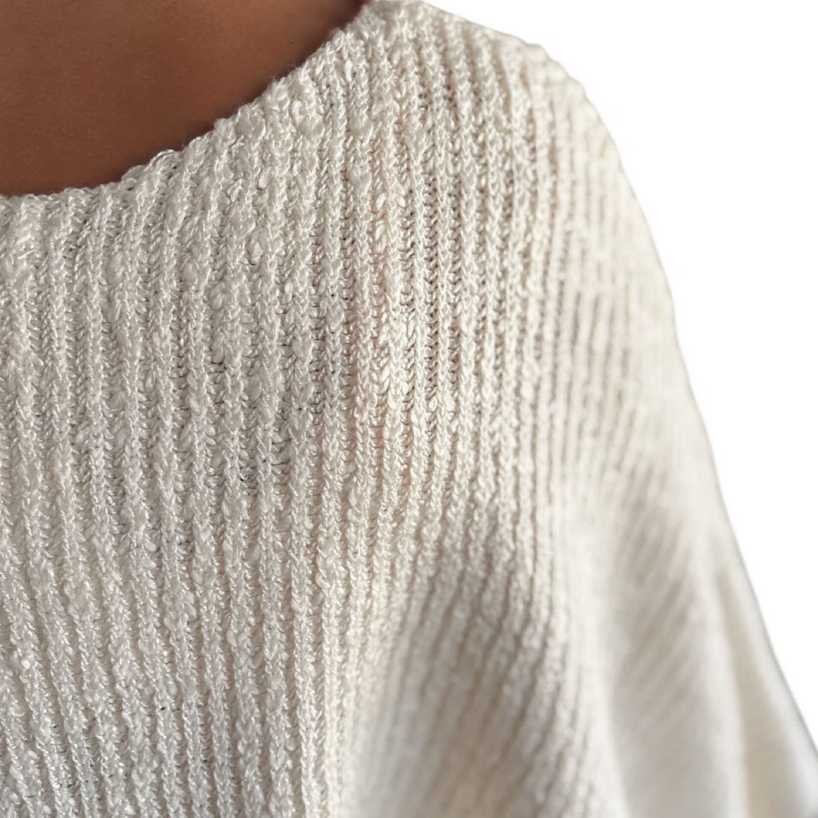 Cream Boat Neck Knit Sweater