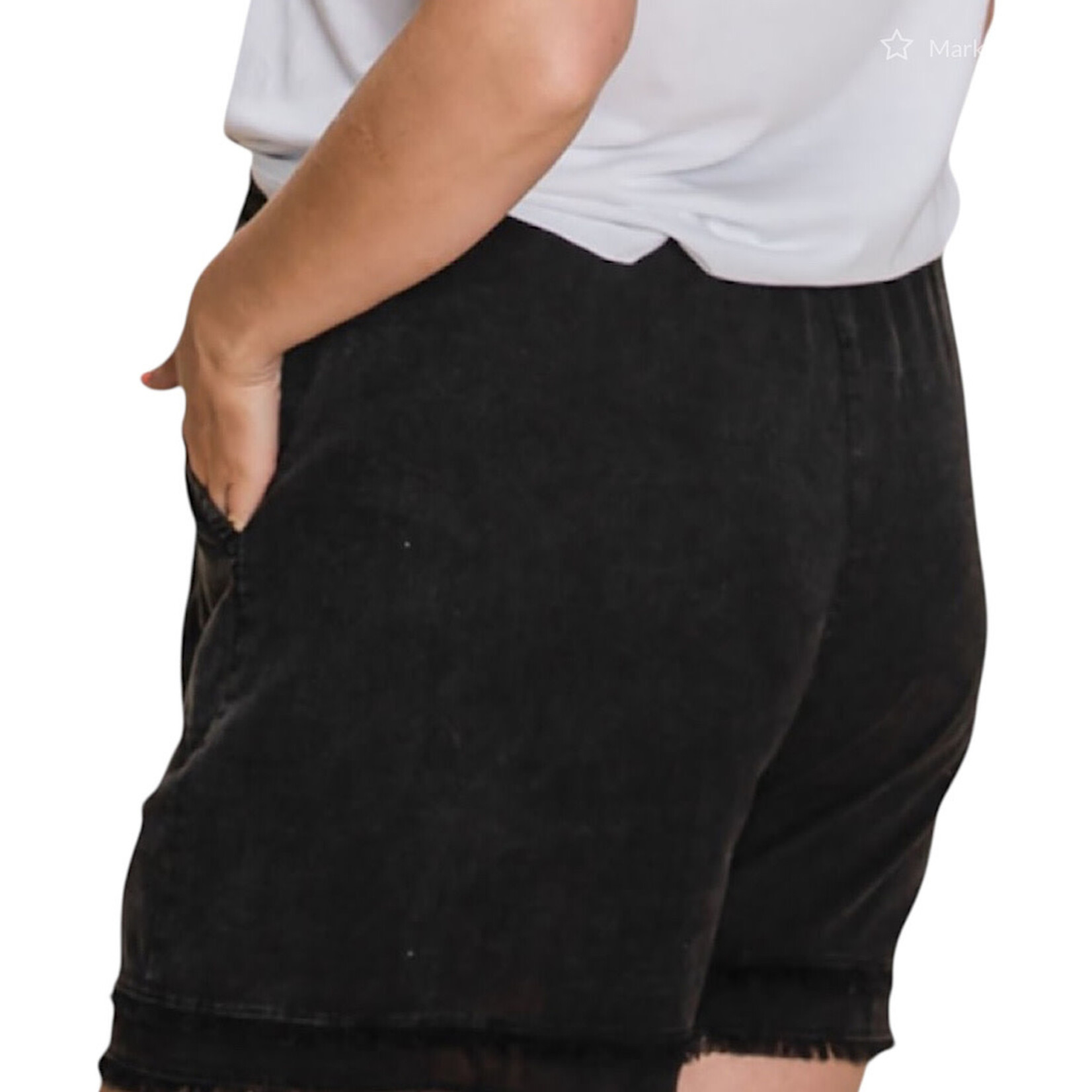 Black Cotton Slub Frayed Shorts