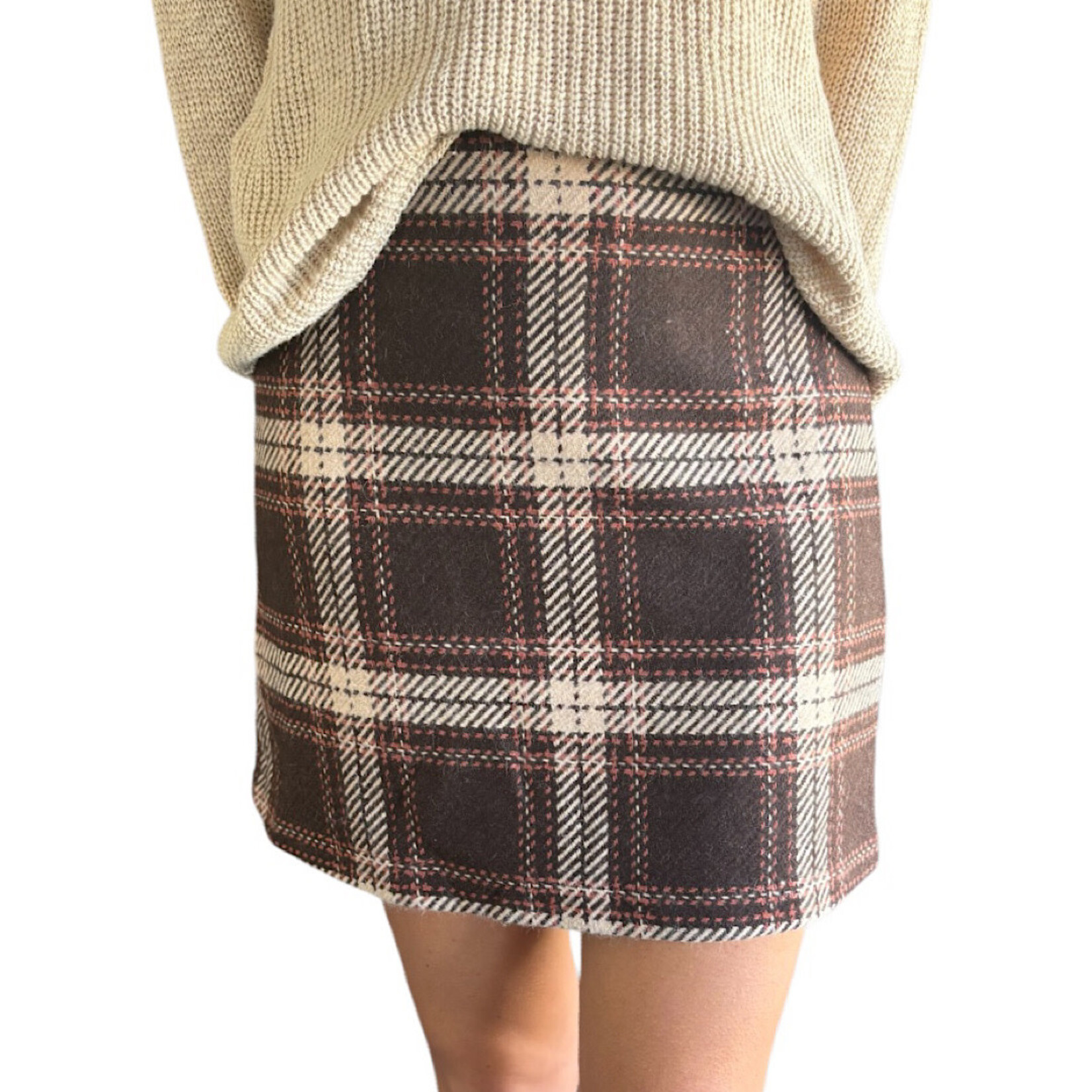 Brown Plaid Patterned Mini Skirt