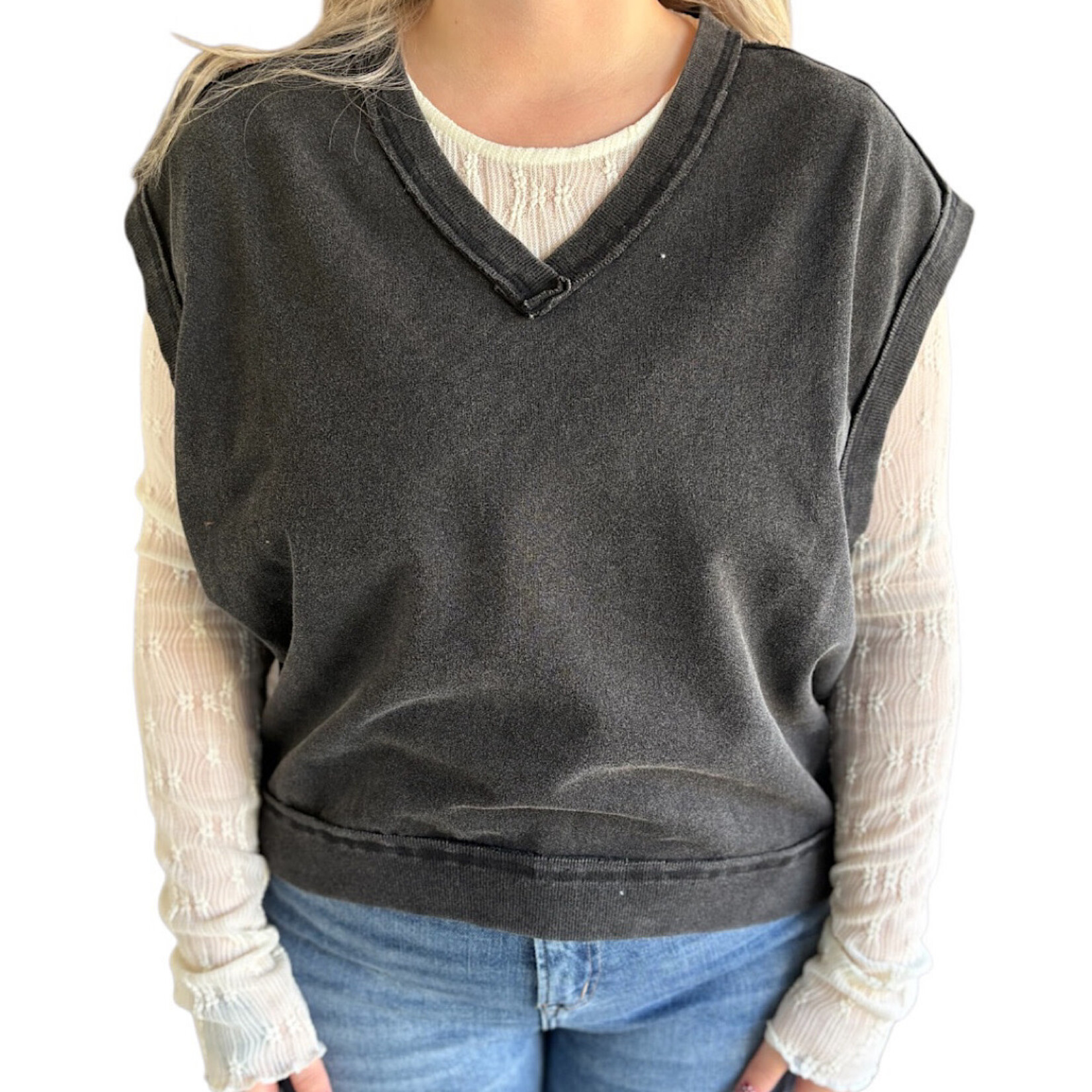 Black V-Neck Sleeveless Casual Vest