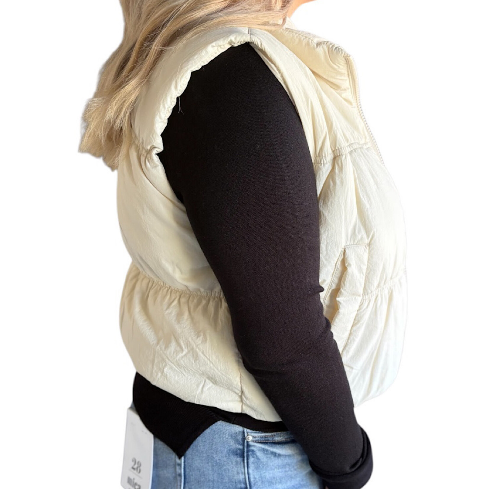 Ivory Collared Zip Up Cropped Puffer Vest