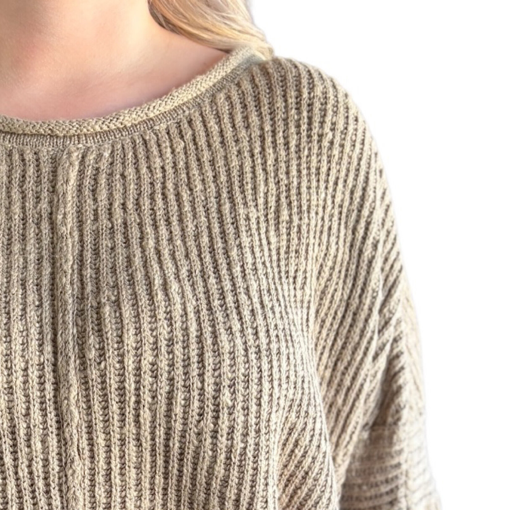 Olive Ribbed Drop Sleeve Sweater