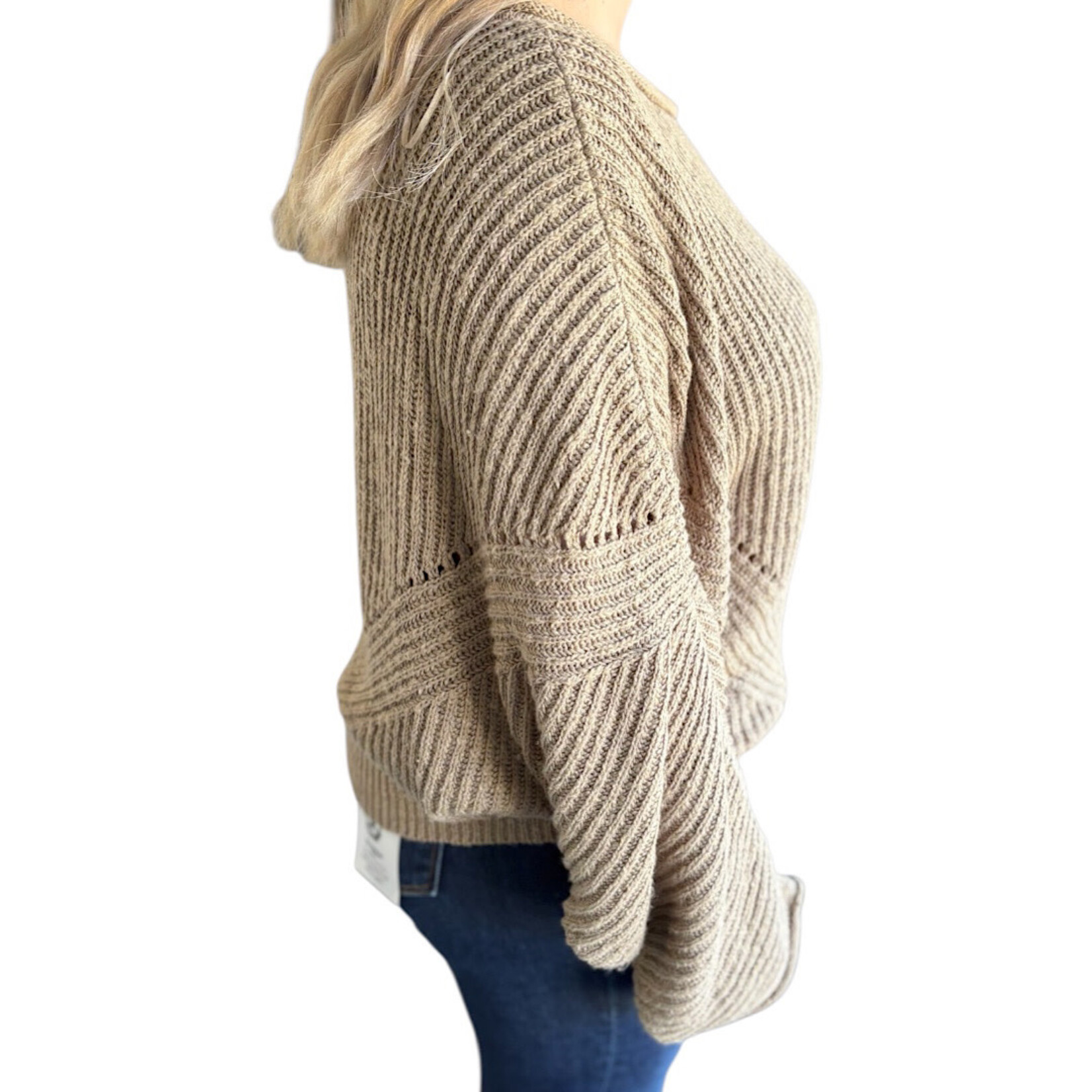 Olive Ribbed Drop Sleeve Sweater
