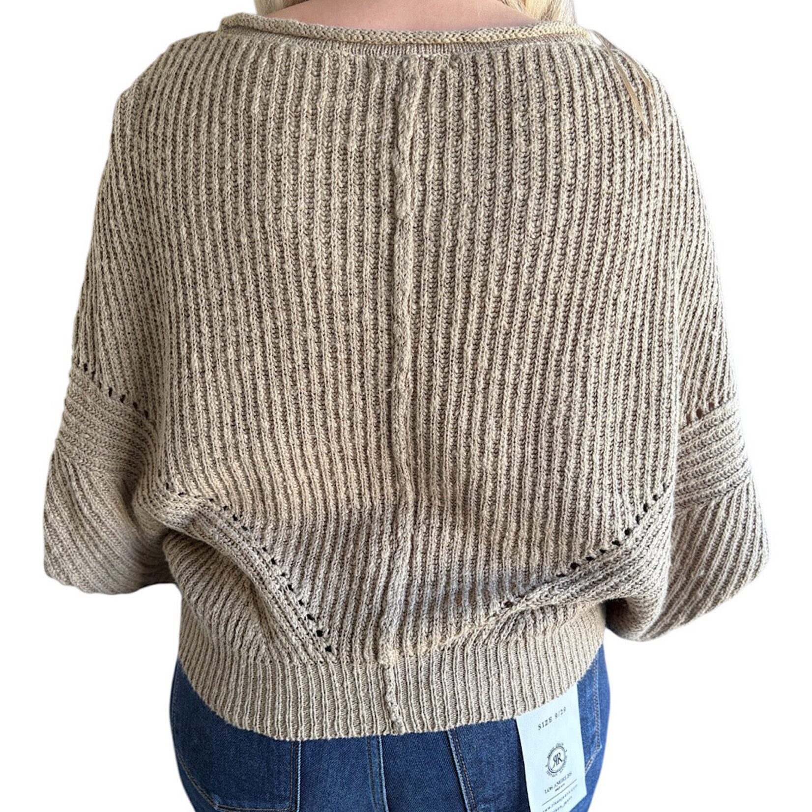 Olive Ribbed Drop Sleeve Sweater