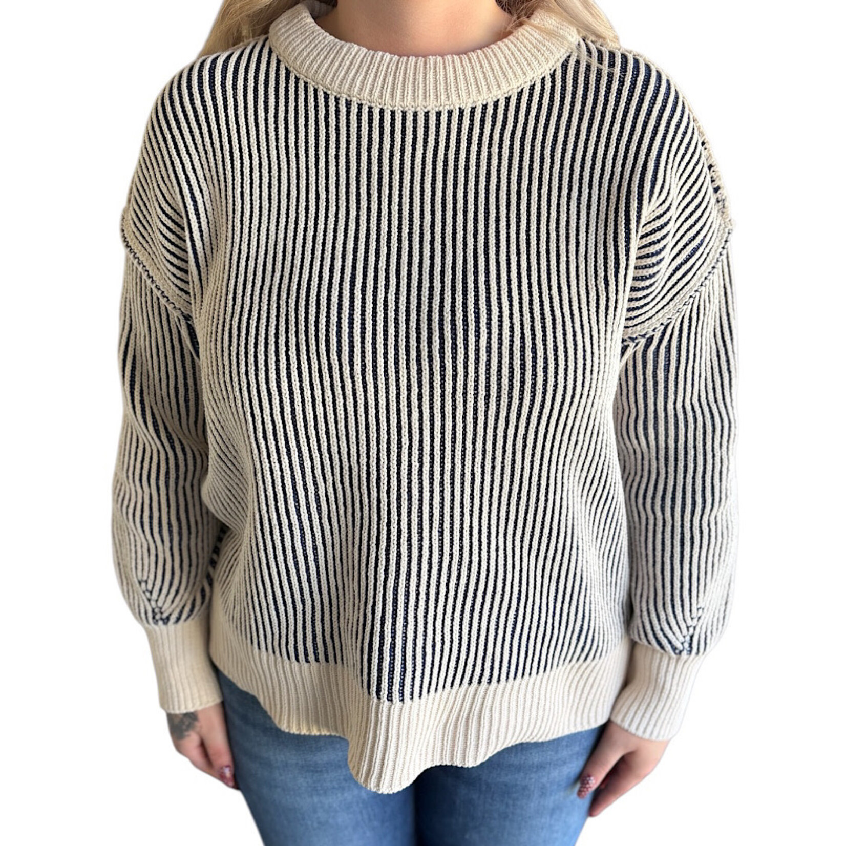 LT Navy Two Tone Crewneck Sweater