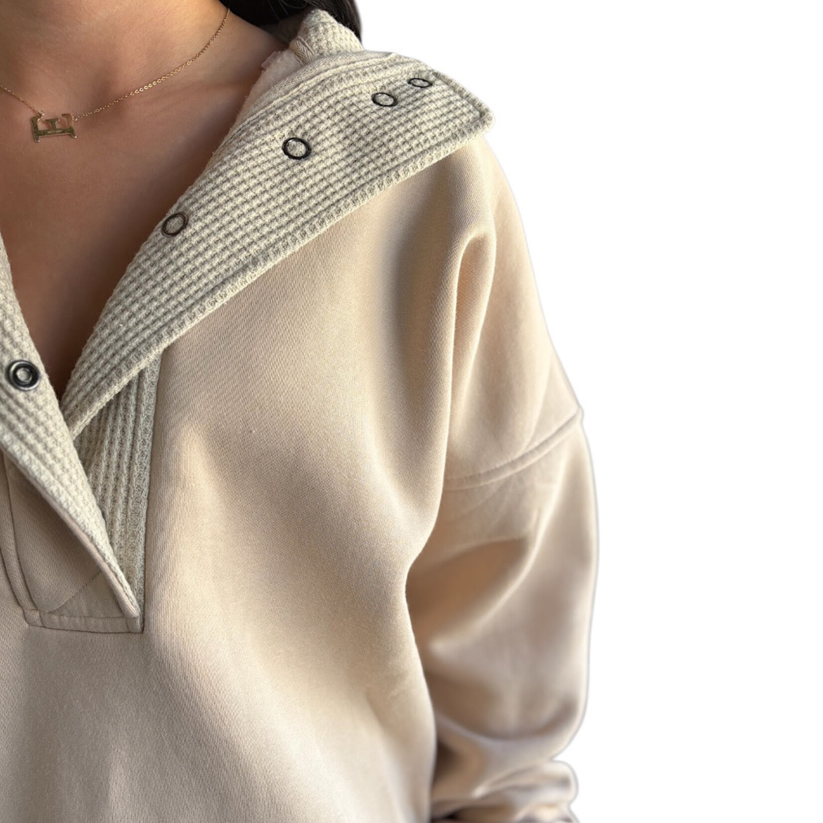 Ecru Mineral Wash Half Snap Pullover Sweatshirt