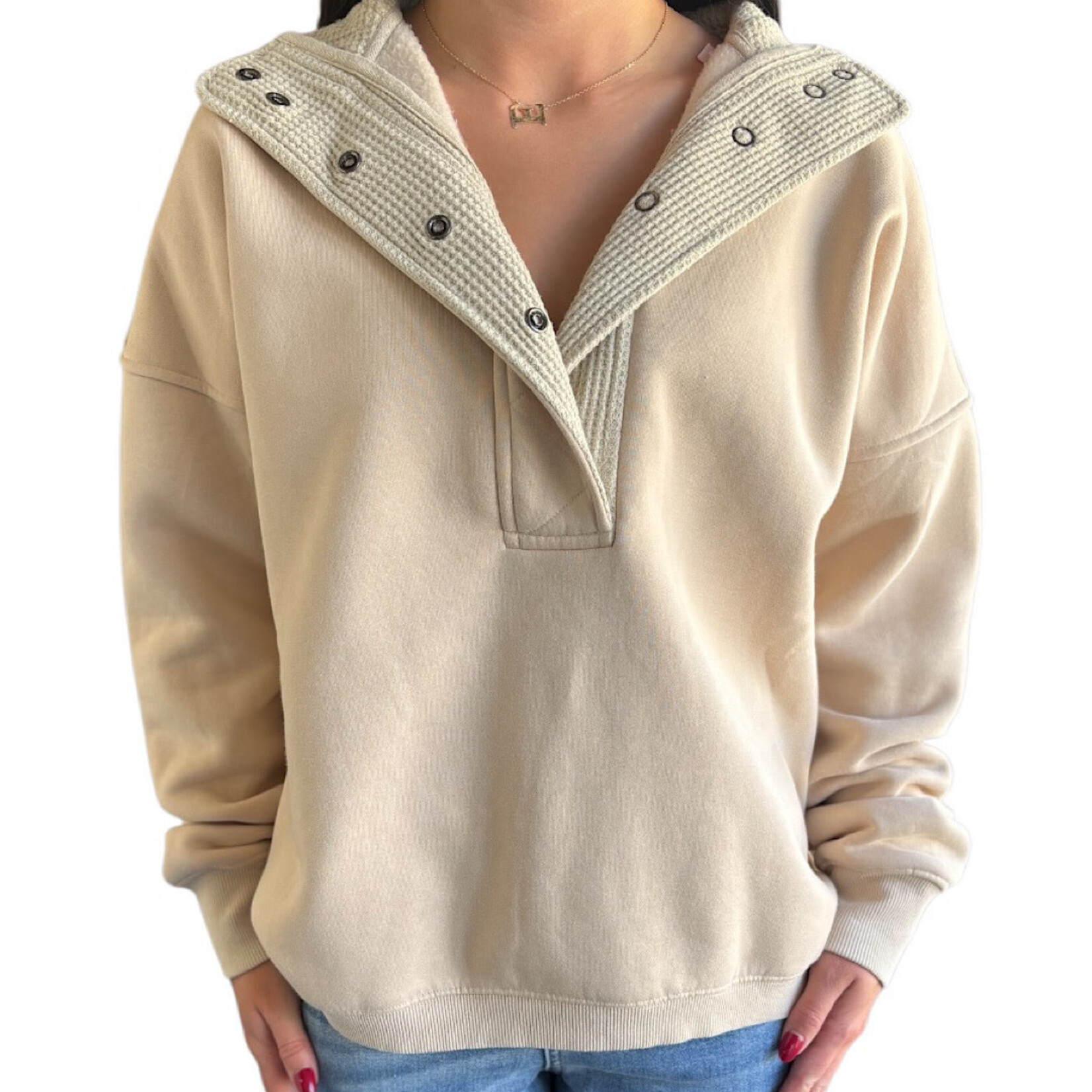 Ecru Mineral Wash Half Snap Pullover Sweatshirt