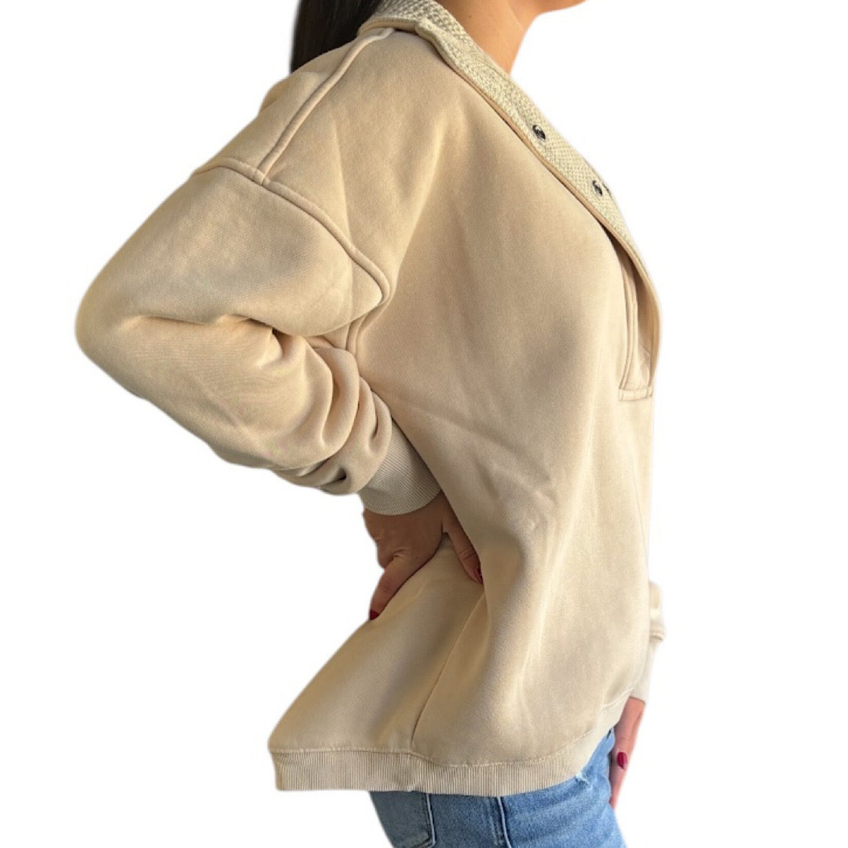 Ecru Mineral Wash Half Snap Pullover Sweatshirt