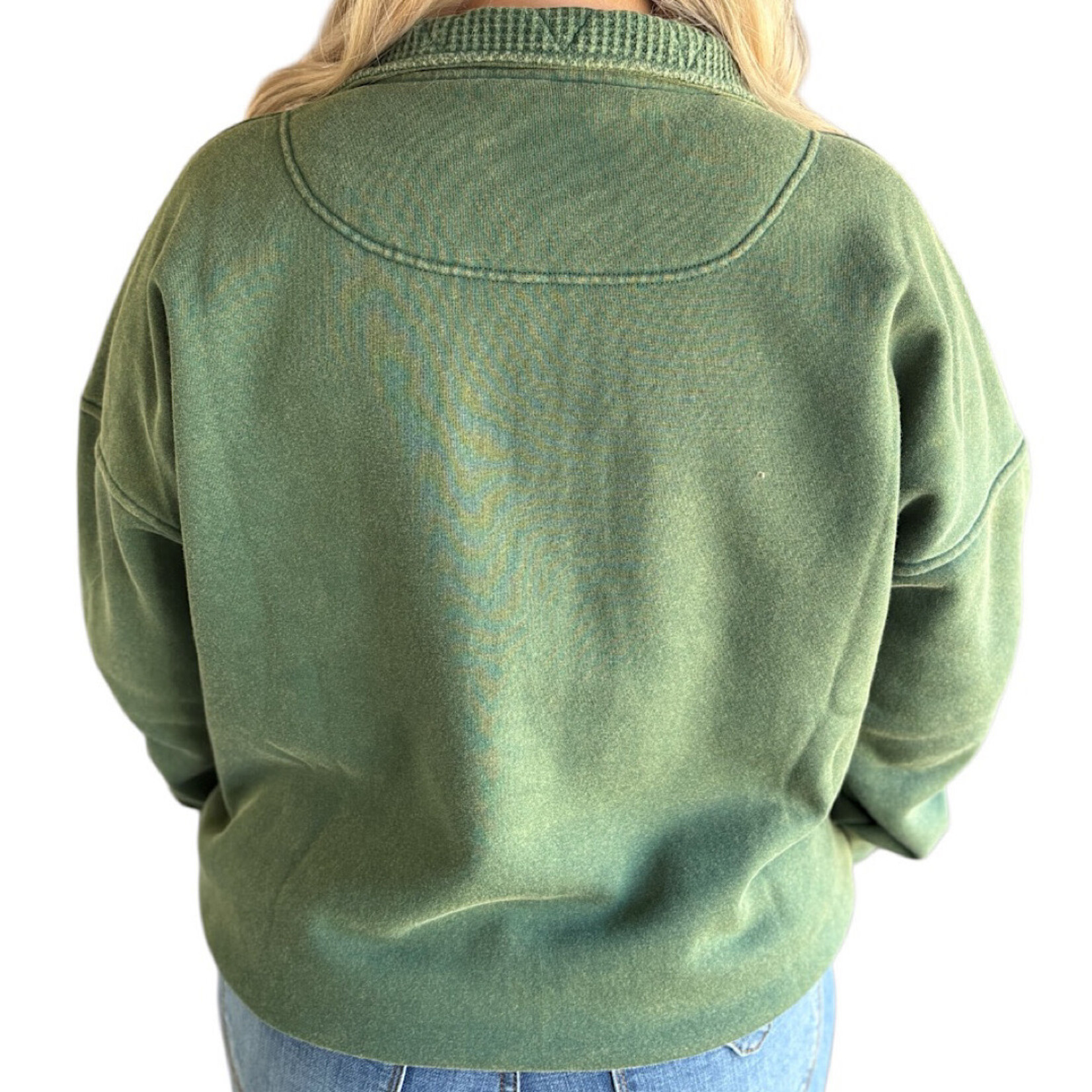 Green Mineral Wash Half Snap Pullover Sweatshirt