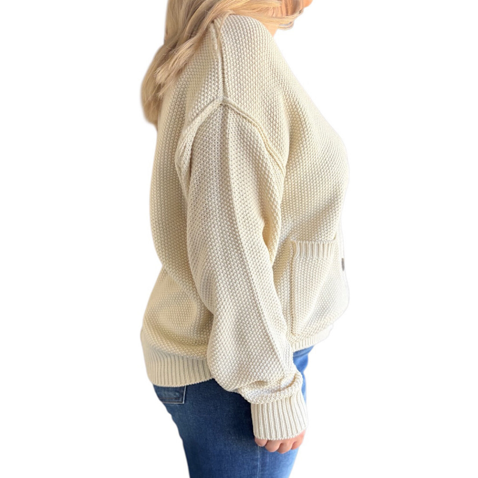 Cream Button Front Oversized Cardigan