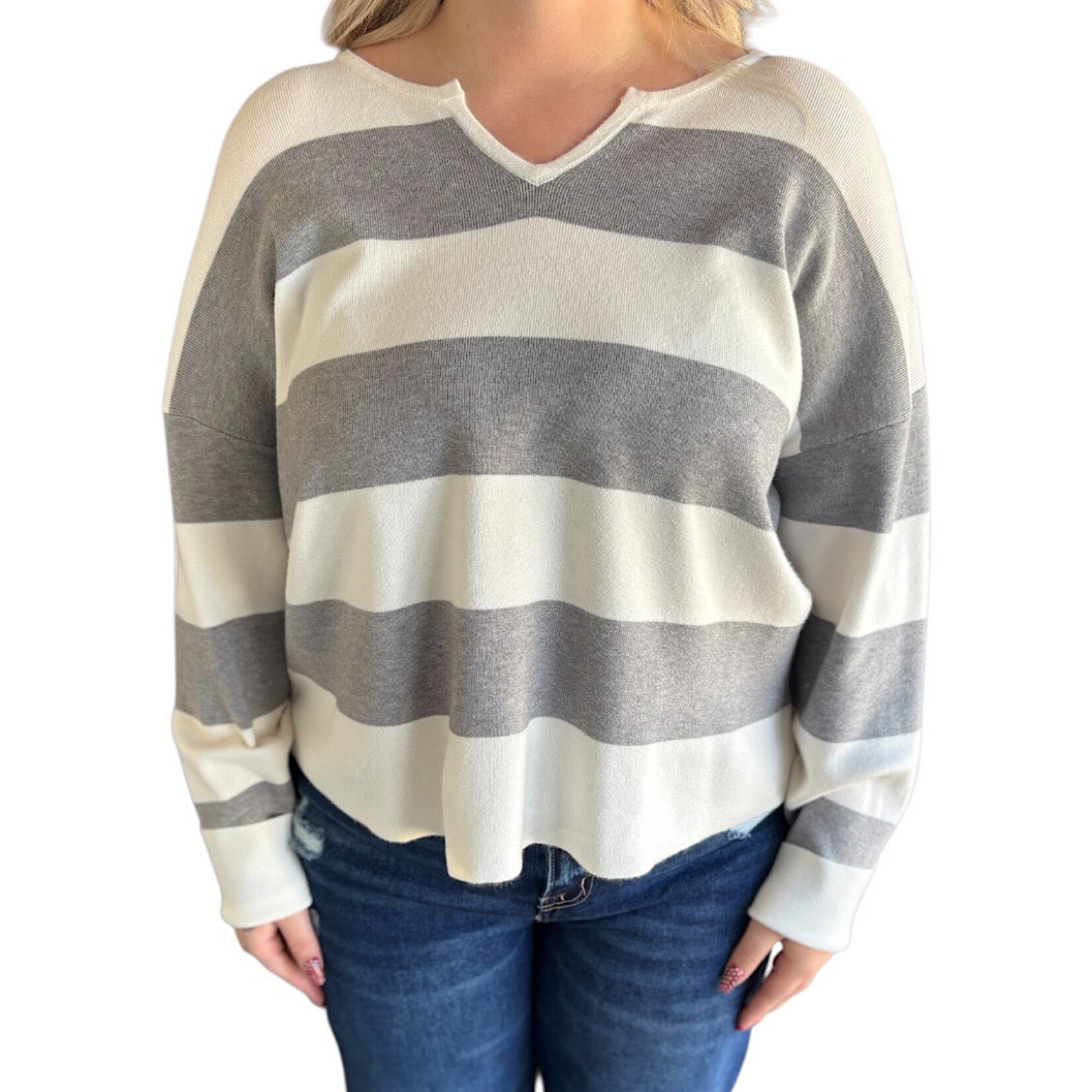 Heather Grey Striped Sweater Top