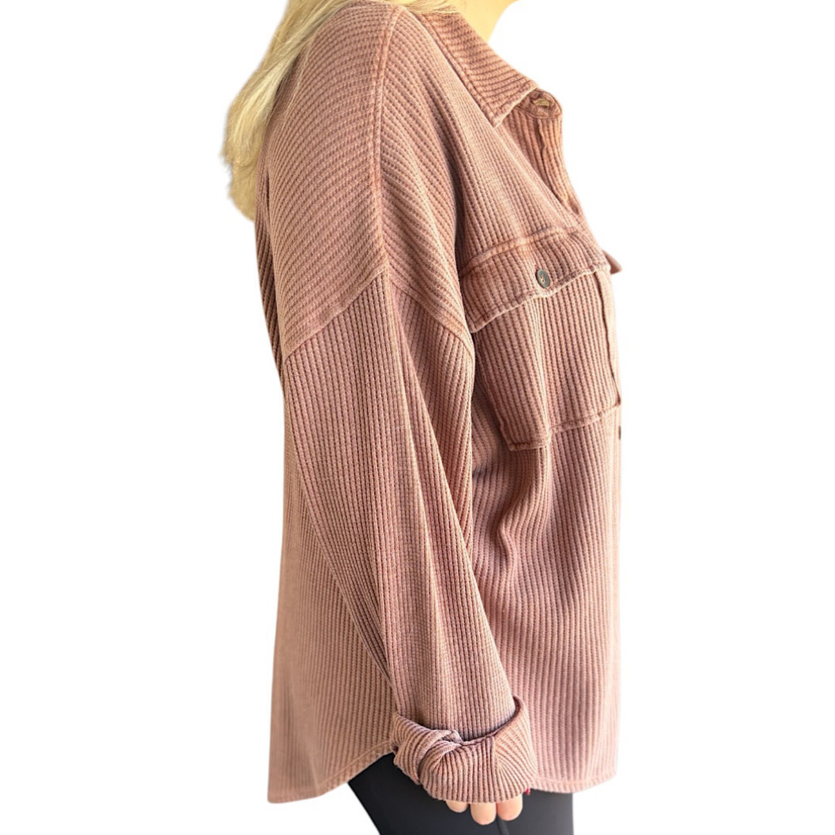 Chestnut Mineral Washed Waffle Knit Shacket