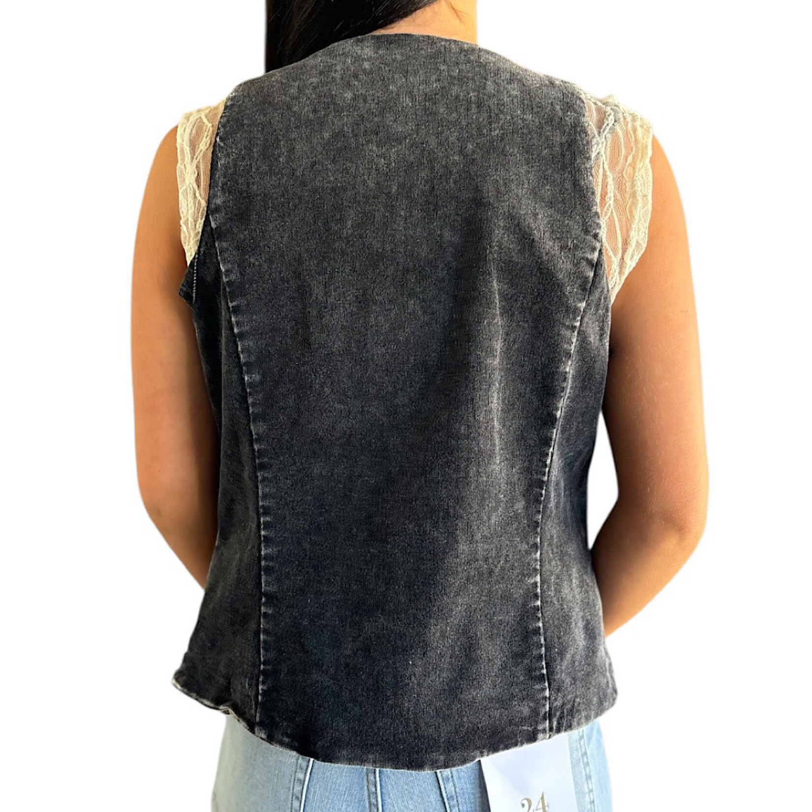 Black Mineral Washed Sleek Buttoned Vest