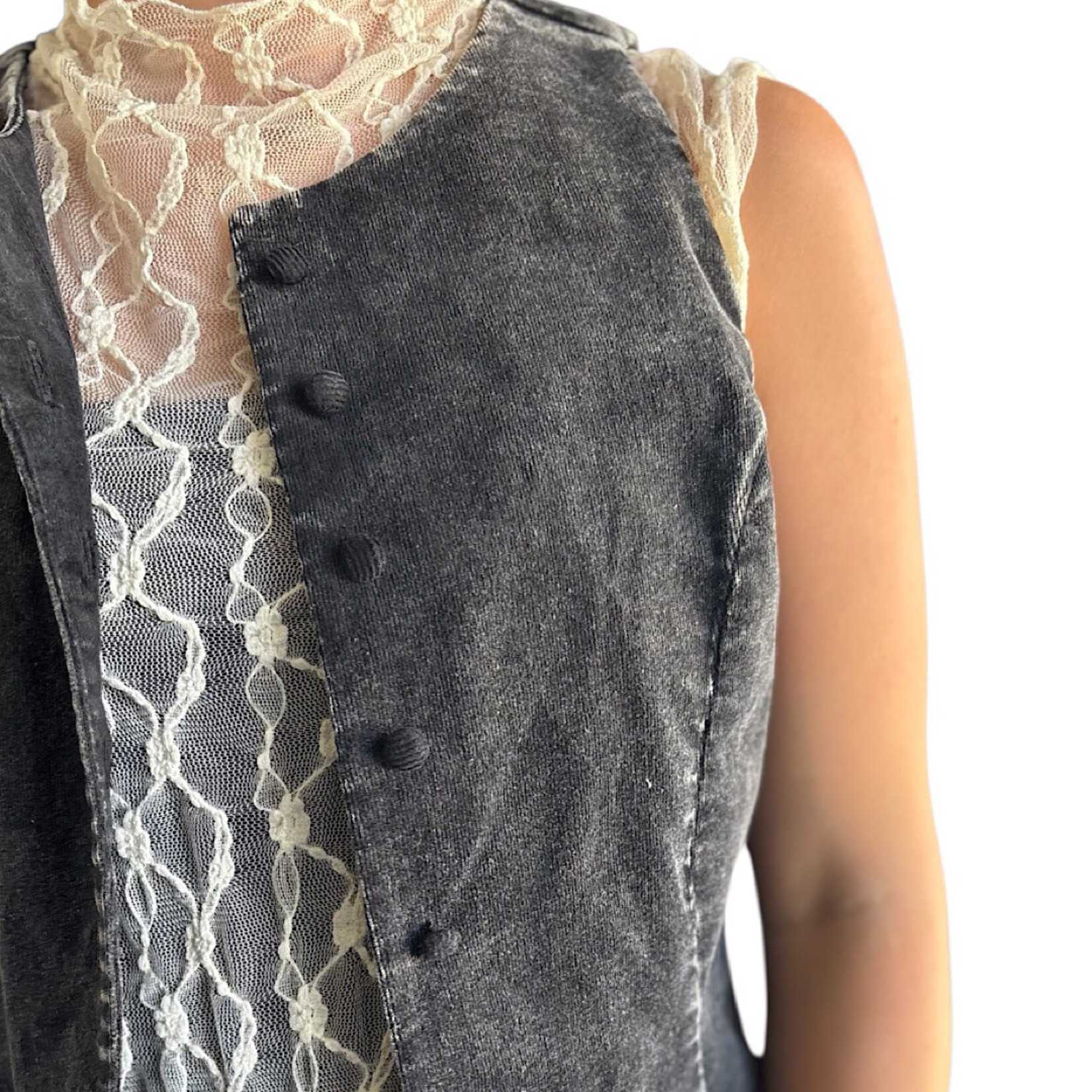 Black Mineral Washed Sleek Buttoned Vest