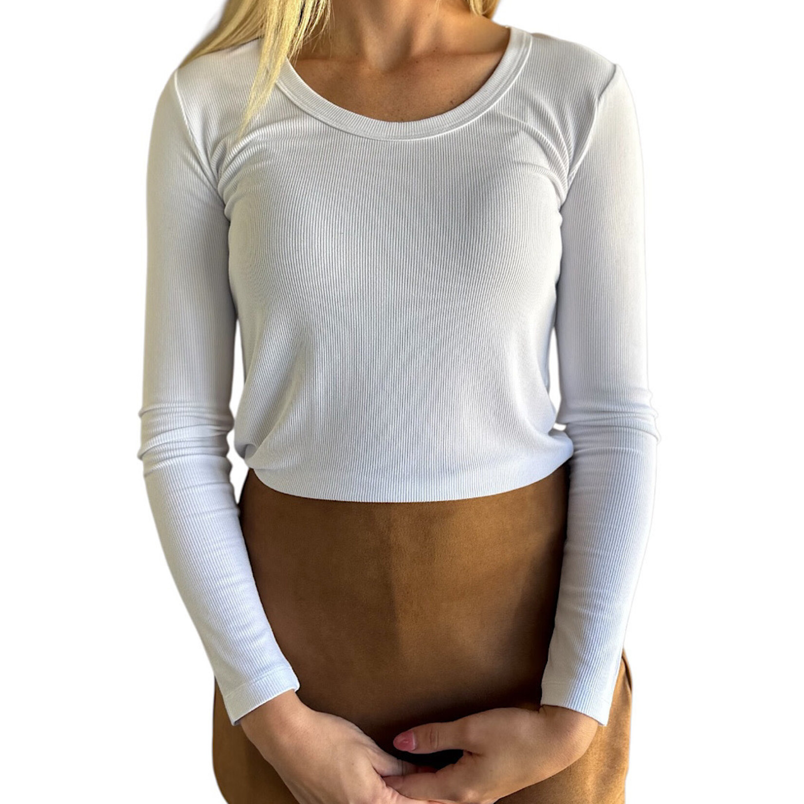 Off White Scoop Neck Long Sleeve Tee