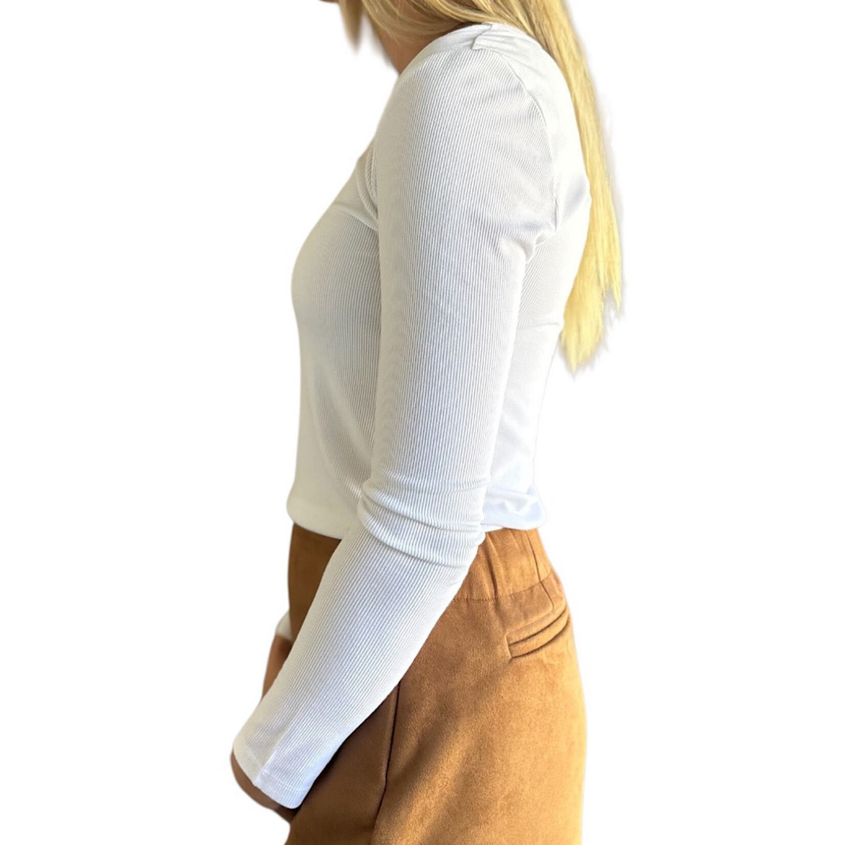 Off White Scoop Neck Long Sleeve Tee