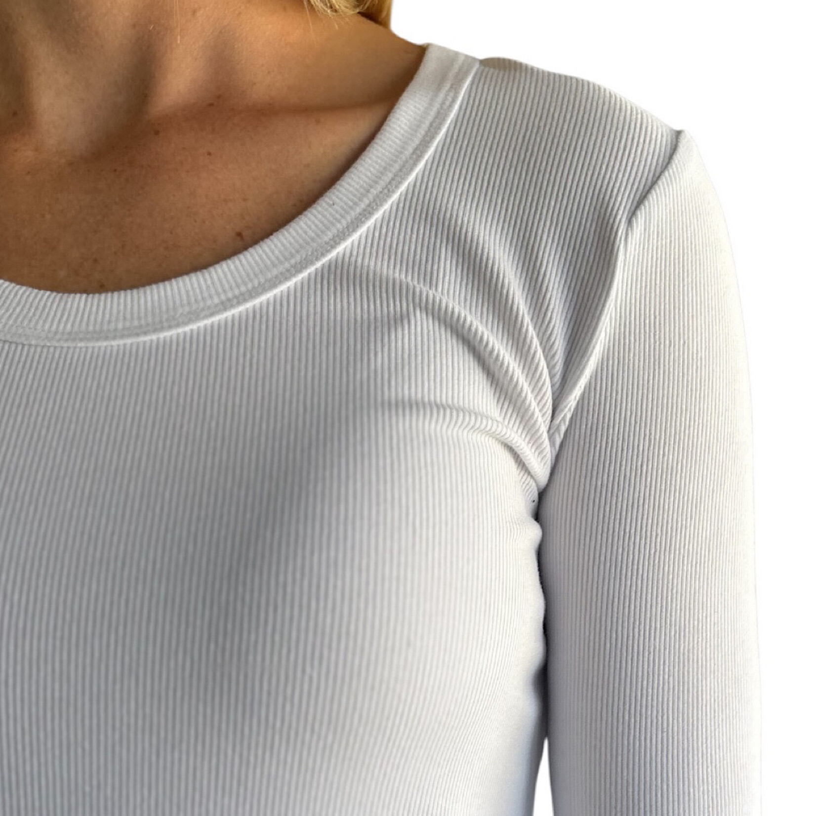 Off White Scoop Neck Long Sleeve Tee