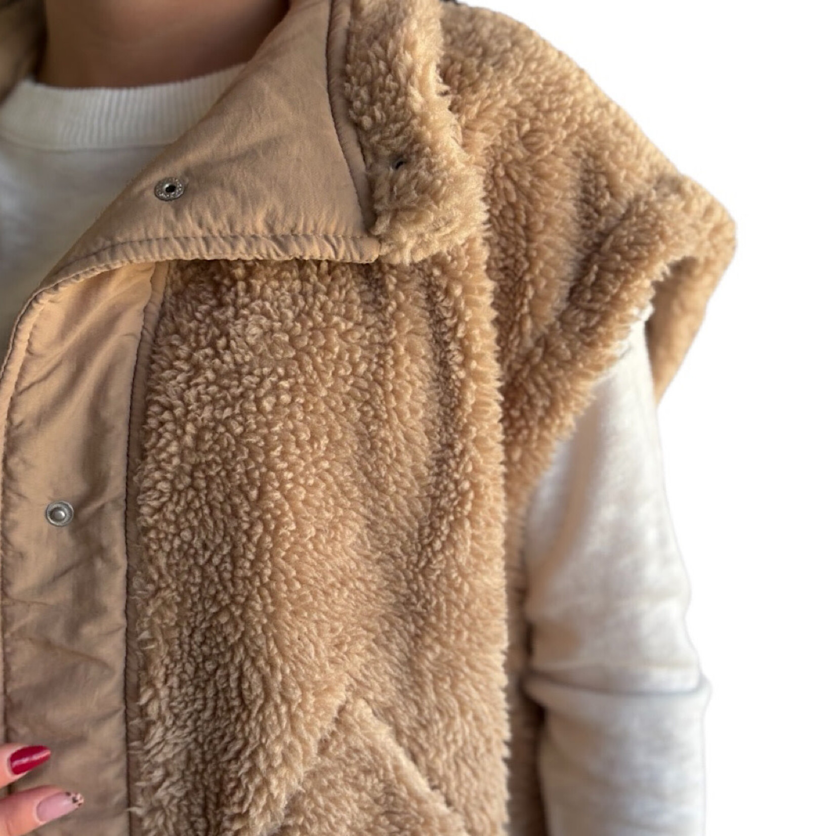 Beige Sherpa Vest with Tie Up Side Detail