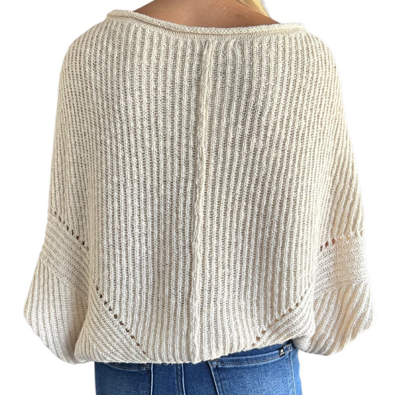 Cream Ribbed Drop Sleeve Sweater
